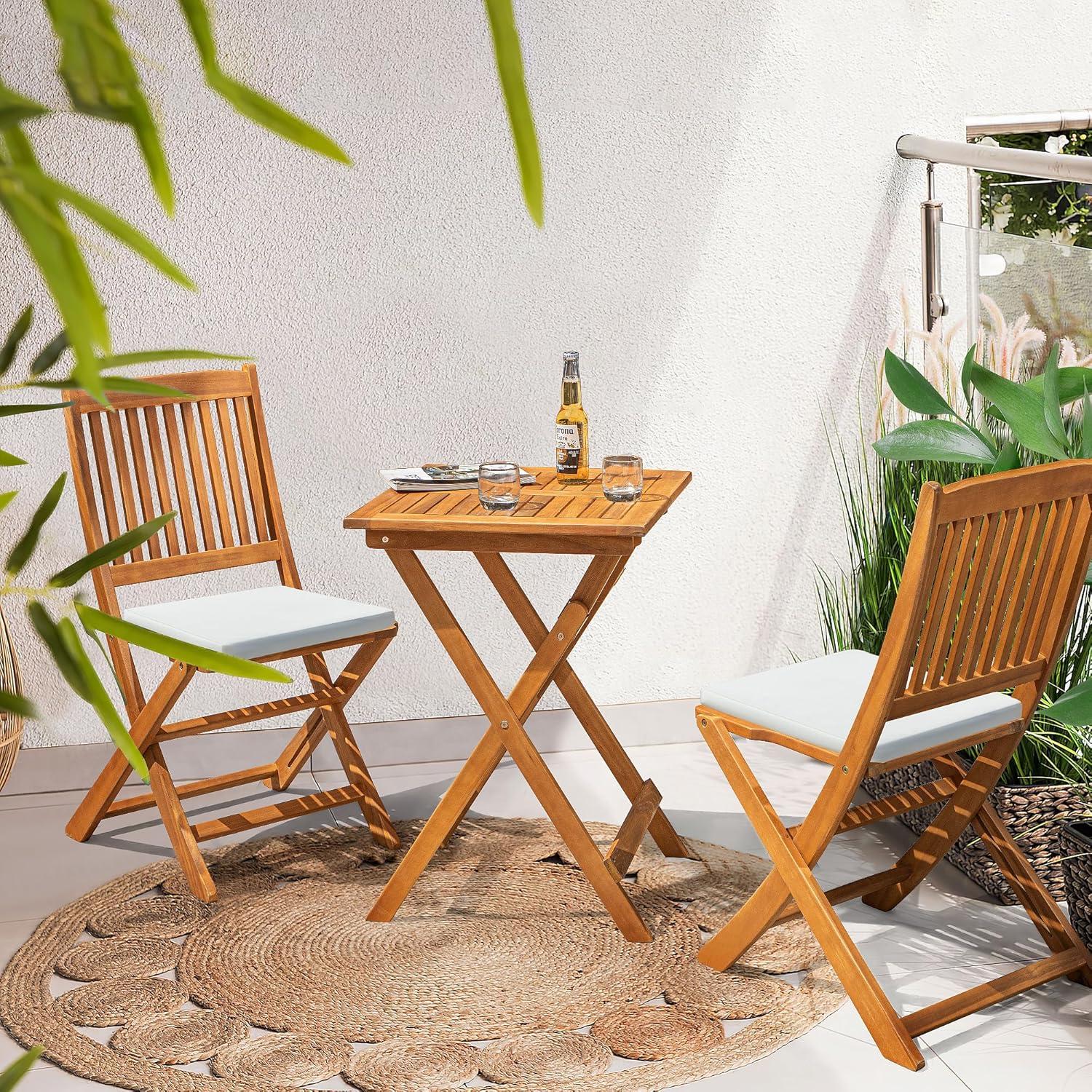 Natural Acacia Wood 3-Piece Outdoor Bistro Set