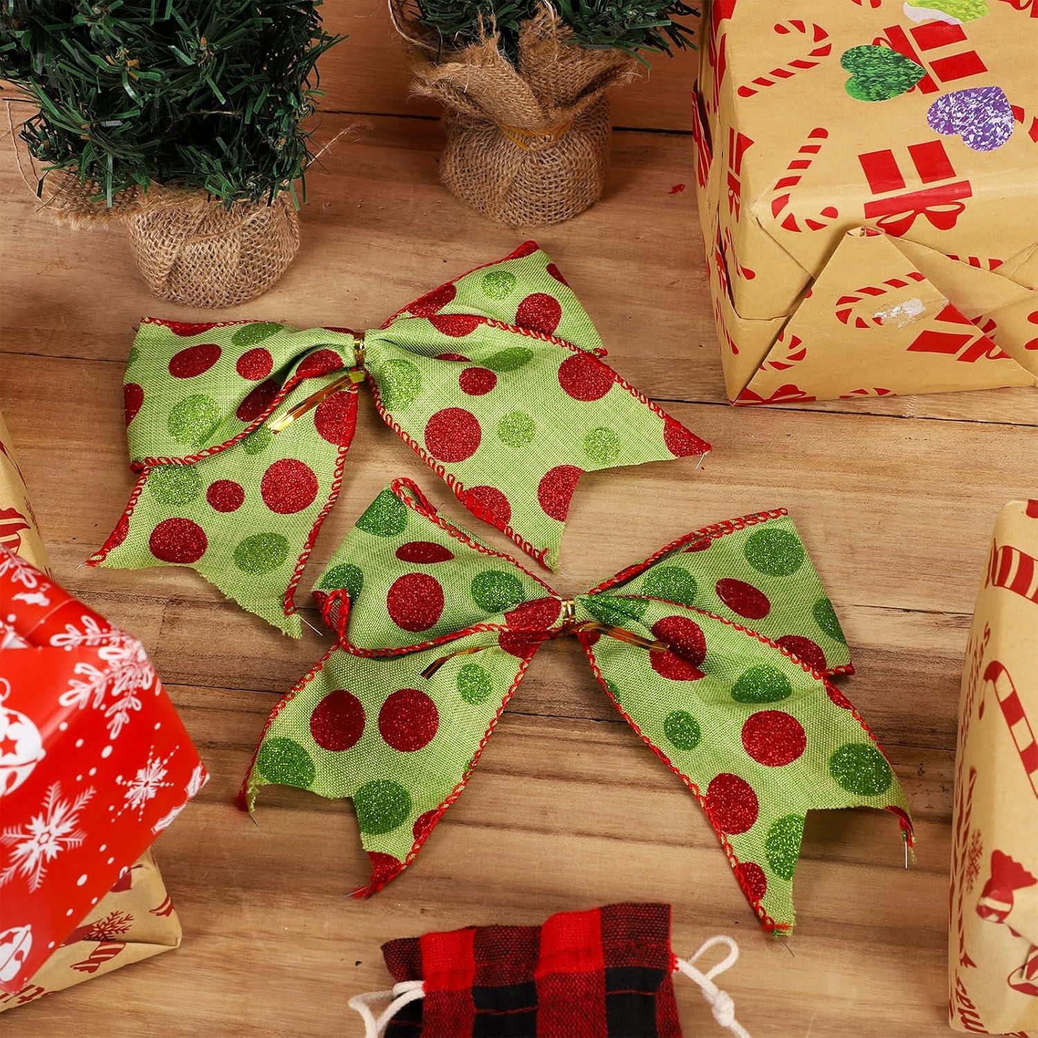 Sandistore Cute Cars 12pcs Christmas Tree Bows Ornaments 6 Inch Large Christmas Wreath Bows Red Green Xmas Tree Bows Christmas Glitter Dot Bows Ribbons Decoration For Garland Diamonds for Crafts