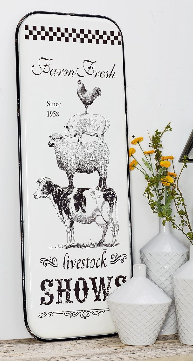 42" x 16" Vintage Country Iron Farmhouse Metal Sign Wall Decor Black - Olivia & May: Glazed White Rectangular Panel