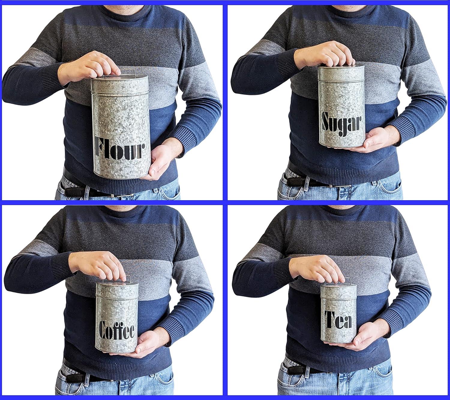 Galvanized Canisters with Lids - Kitchen - Set of 4