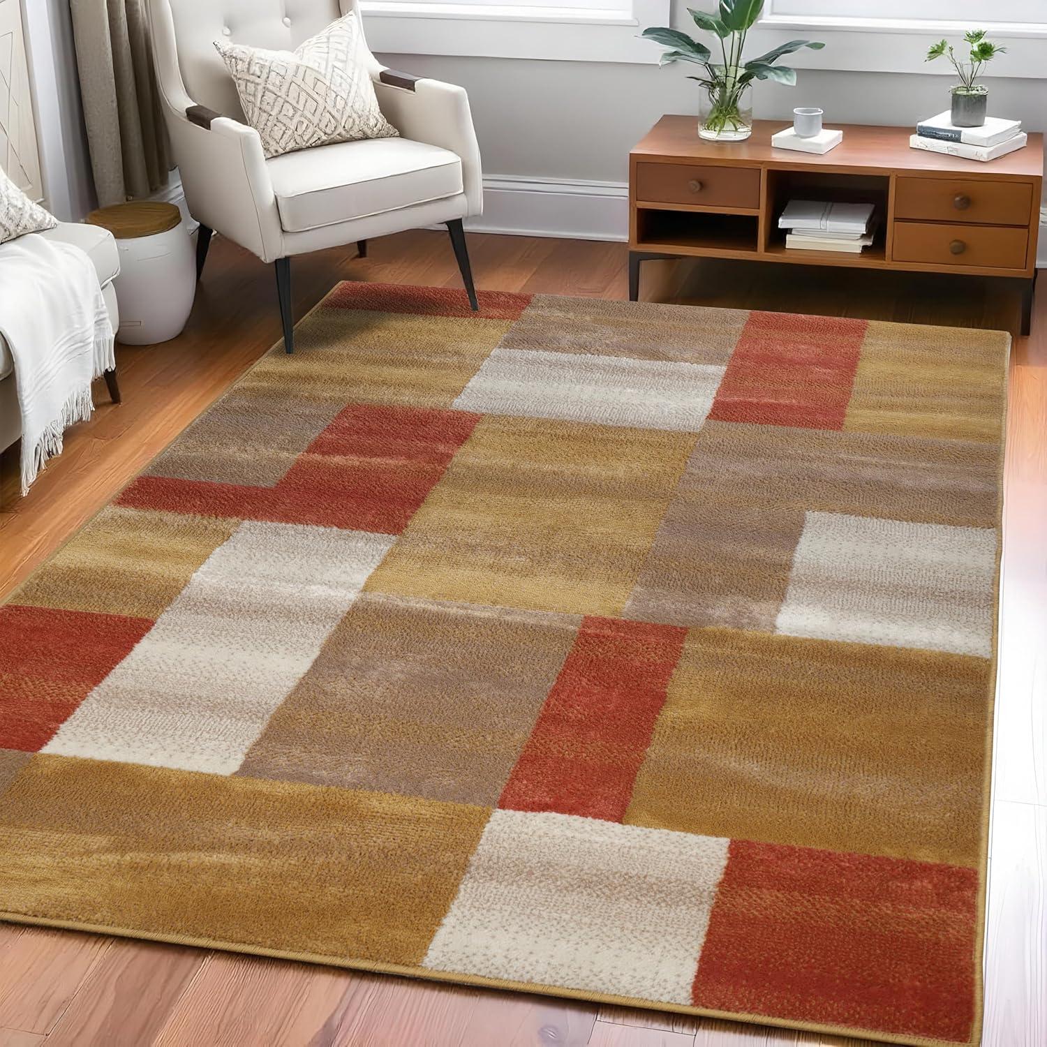 Superior Color Block Area Rug 5' x 8', Ginger