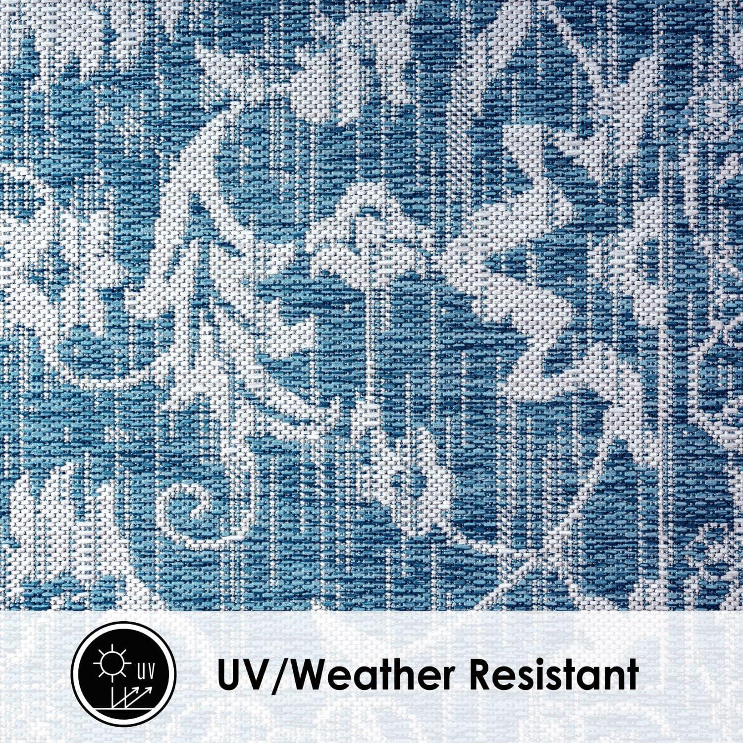 5'2" x 7'2" Country Ayala Indoor/Outdoor Rug Aqua Blue - Nicole Miller: UV & Weather-Resistant, Woven