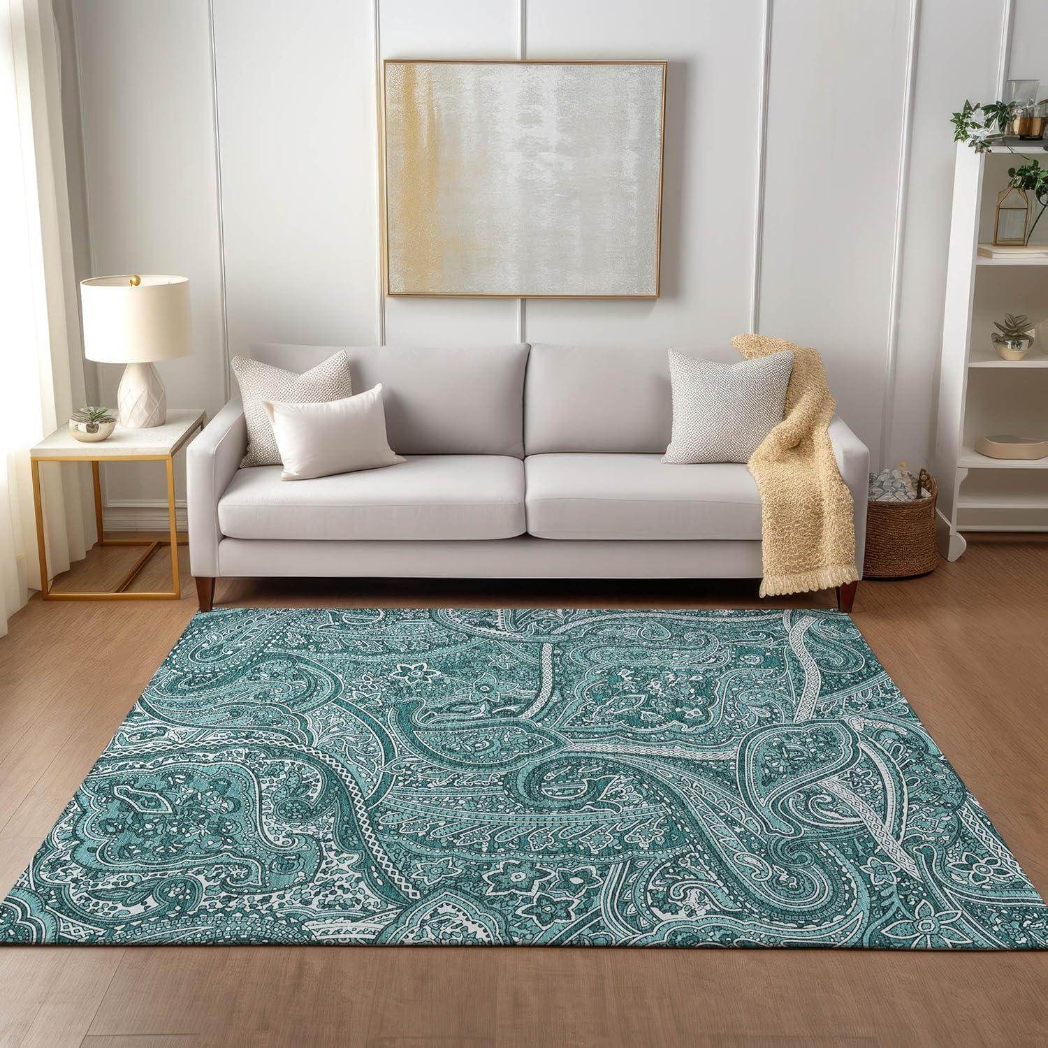 Addison Rugs Chantille Indoor/Outdoor Traditional Paisley Teal Washable Rectangle Rug, 8' x 10'