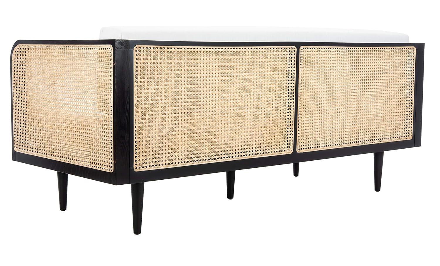 Helena Ivory Linen and Natural French Cane Twin Daybed with Drawer
