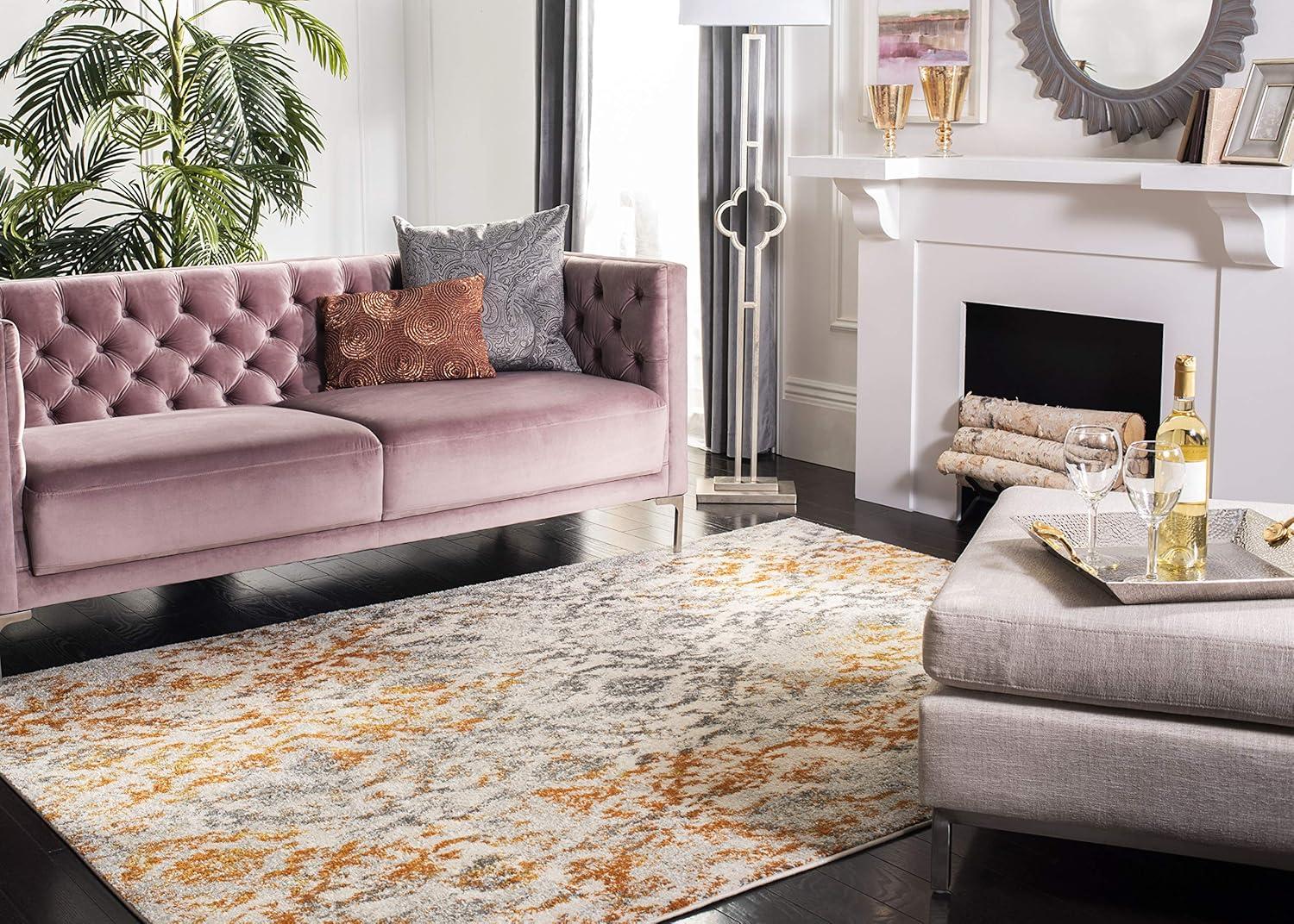 Madison MAD608 Power Loomed Indoor Area Rug - Cream/Orange - 4'x4' - Safavieh.