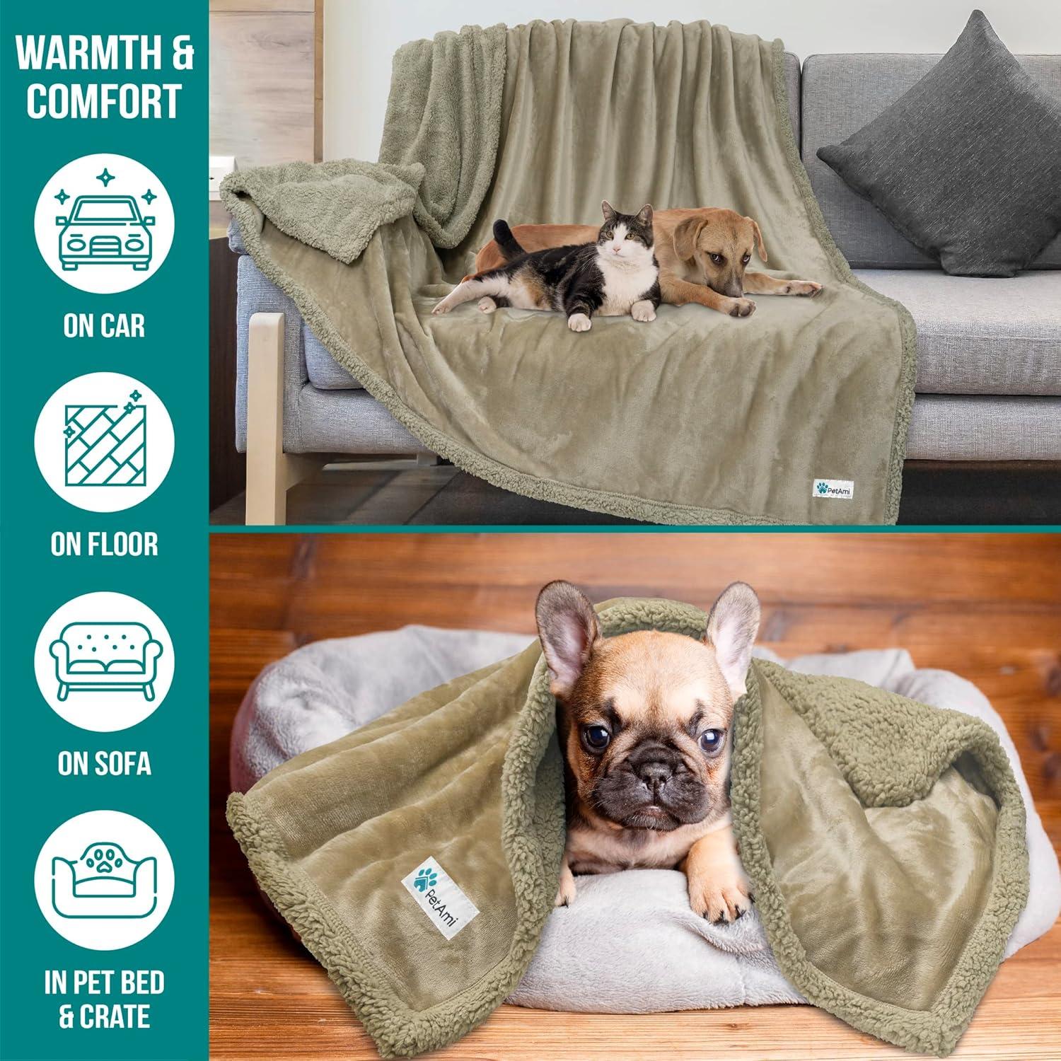 PetAmi Pet Blanket for Dogs Cats, Faux Shearling Fleece Soft Plush Reversible Washable Furniture Cover