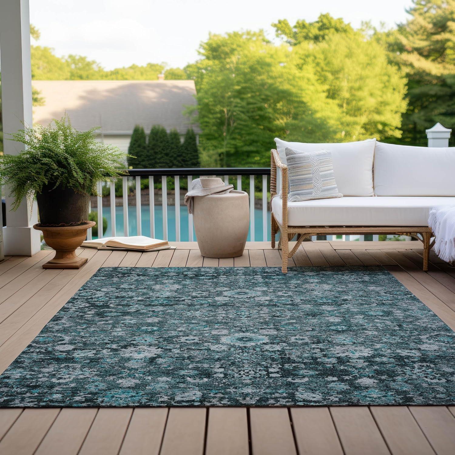 Addison Rugs Machine Washable Indoor/ Outdoor Chantille Traditional Vintage Floral Rug Teal - 5' x 7'6"