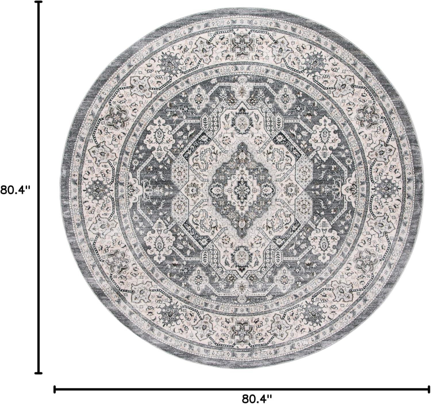 Isabella 6'7" Round Gray Synthetic Stain-Resistant Area Rug