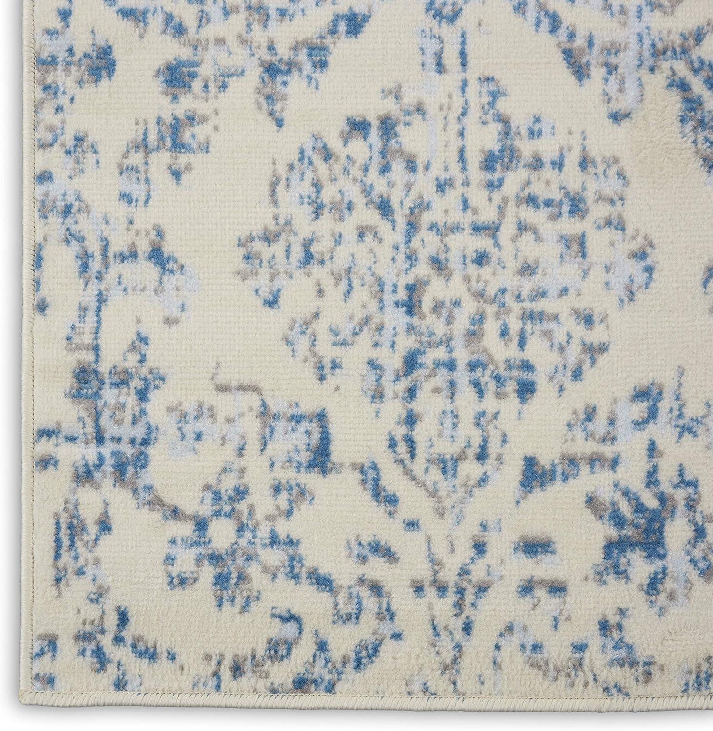 Jubilant JUB09 Area Rug Farmhouse Vintage Damask By Nourison Ivory Blue 3' x 5'