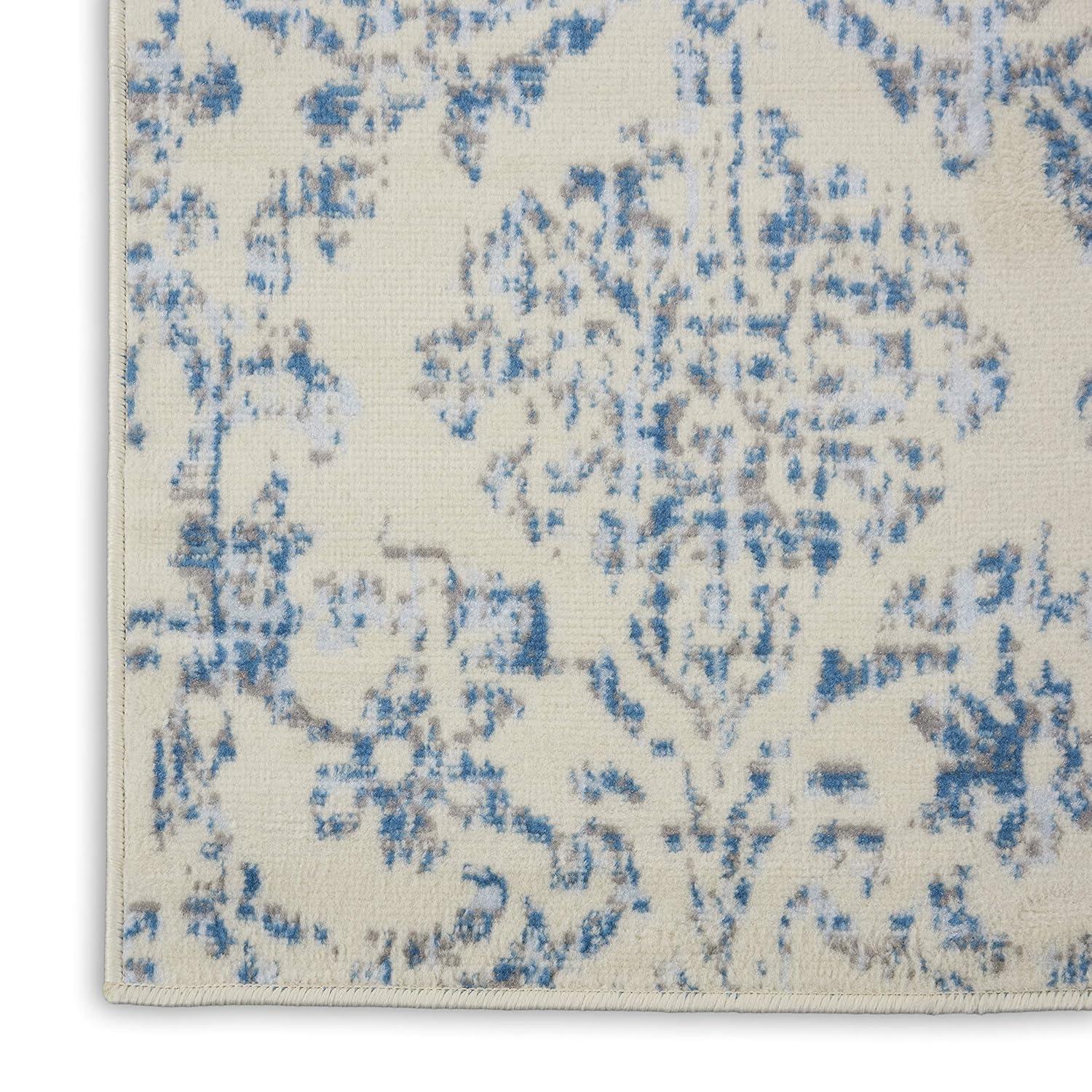 Jubilant JUB09 Area Rug Farmhouse Vintage Damask By Nourison Ivory Blue 3' x 5'