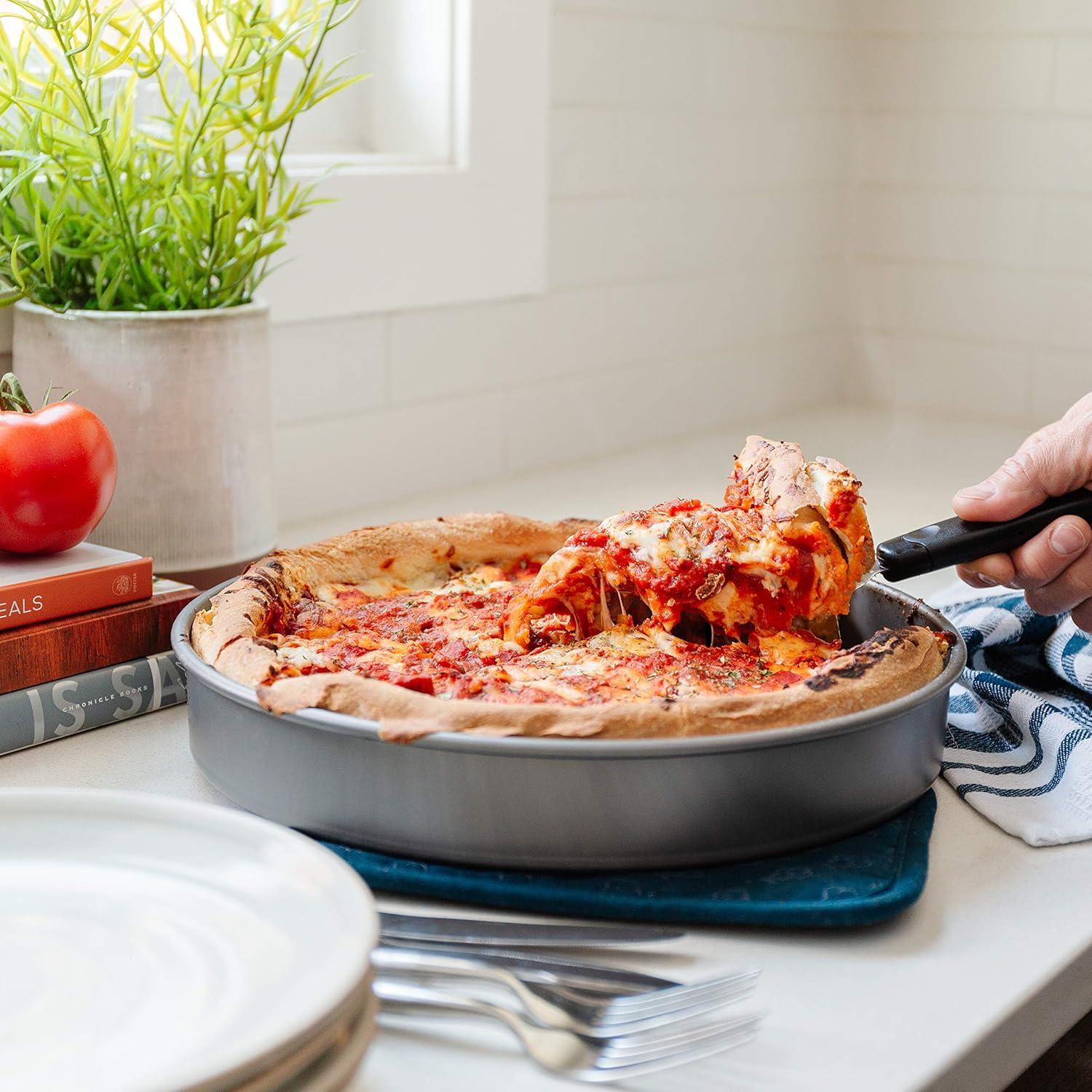 Chef Pomodoro Chicago Deep Dish Pizza Pan 12", Hard Anodized Aluminum