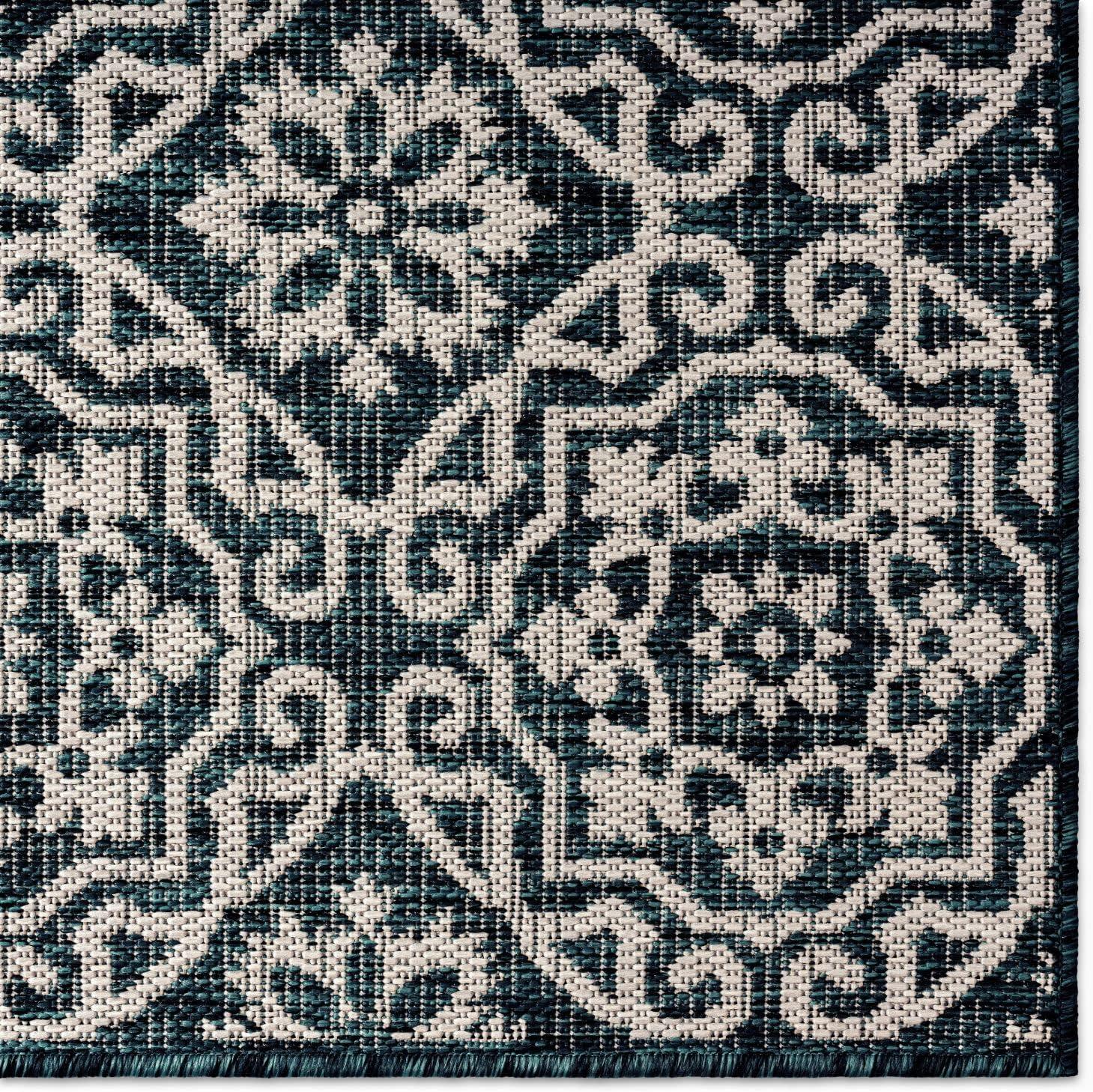 NICOLE MILLER NEW YORK Patio Country Danica Geometric Indoor/Outdoor Area Rug, Navy Blue/ Ivory