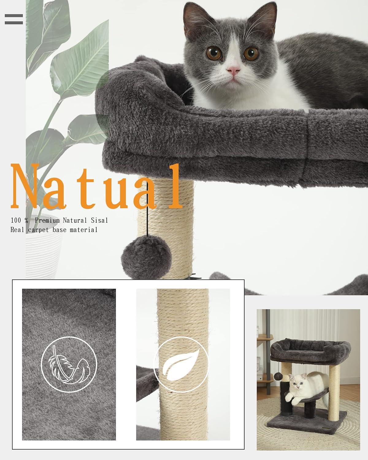 Hoopet cat Tree Tower,cat Scratching Post for Indoor Cats,Featuring with Super Cozy Perch,Cat Self Groomer and Interactive Dangling Ball Great for Kittens and Cats