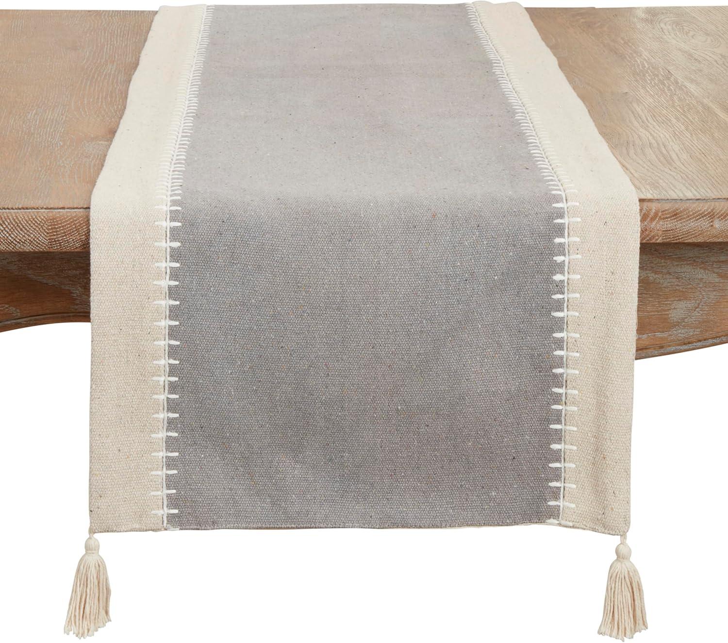 Gray Cotton Whipstitched Tassel Table Runner