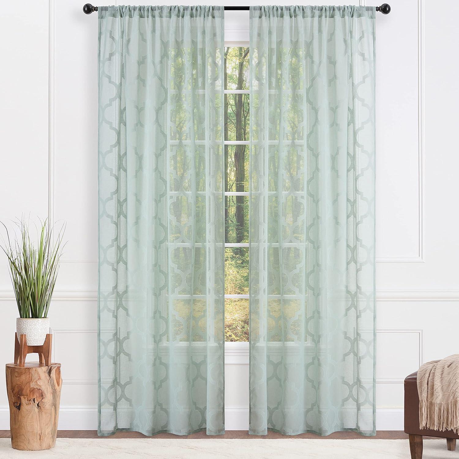 Chanasya 2pk Quatrefoil Voile Sheer Window Curtain Panels - Set of 2 - 52 x 96 Inches Long - Sage