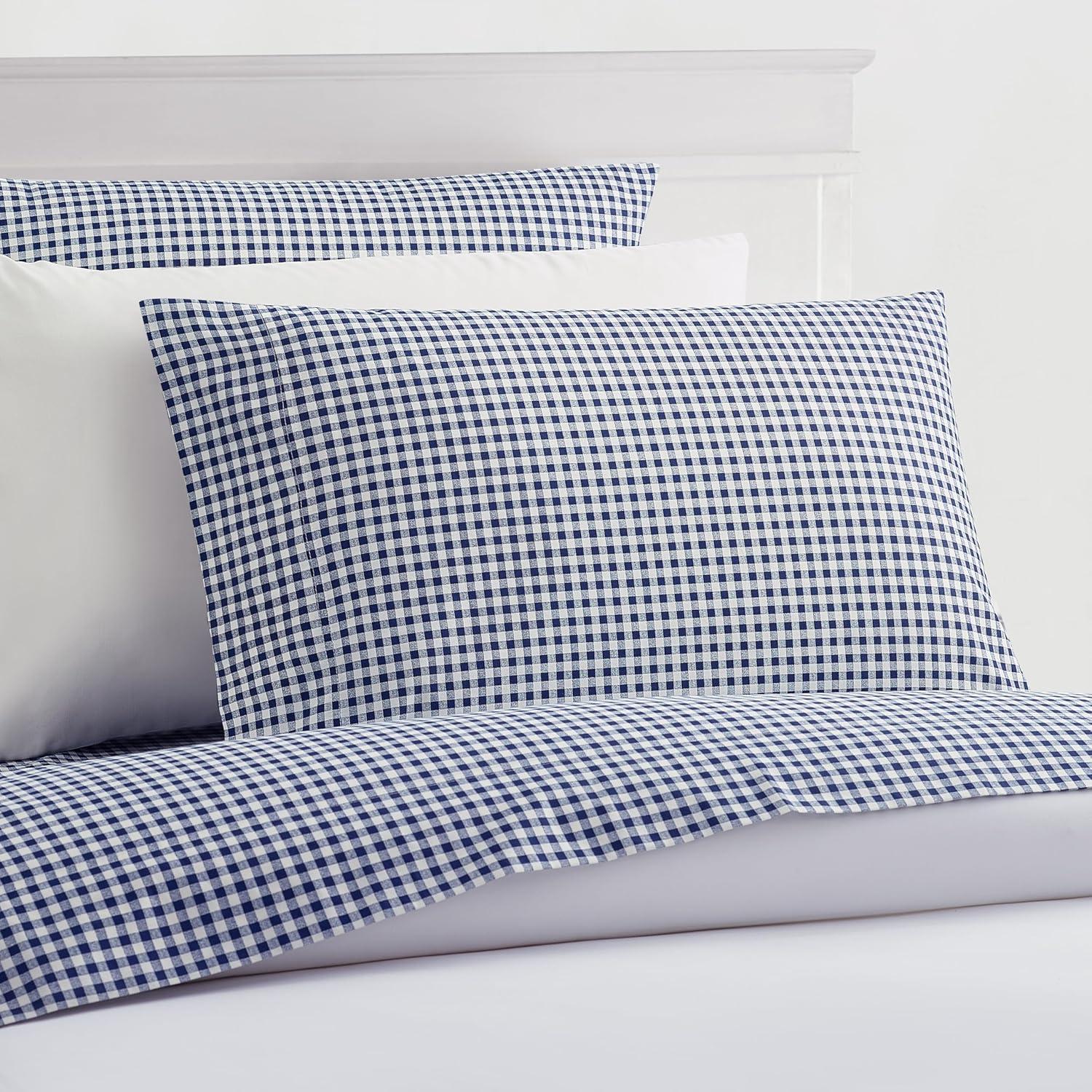 Laurel & Mayfair King Gingham Print Sheet Set Navy