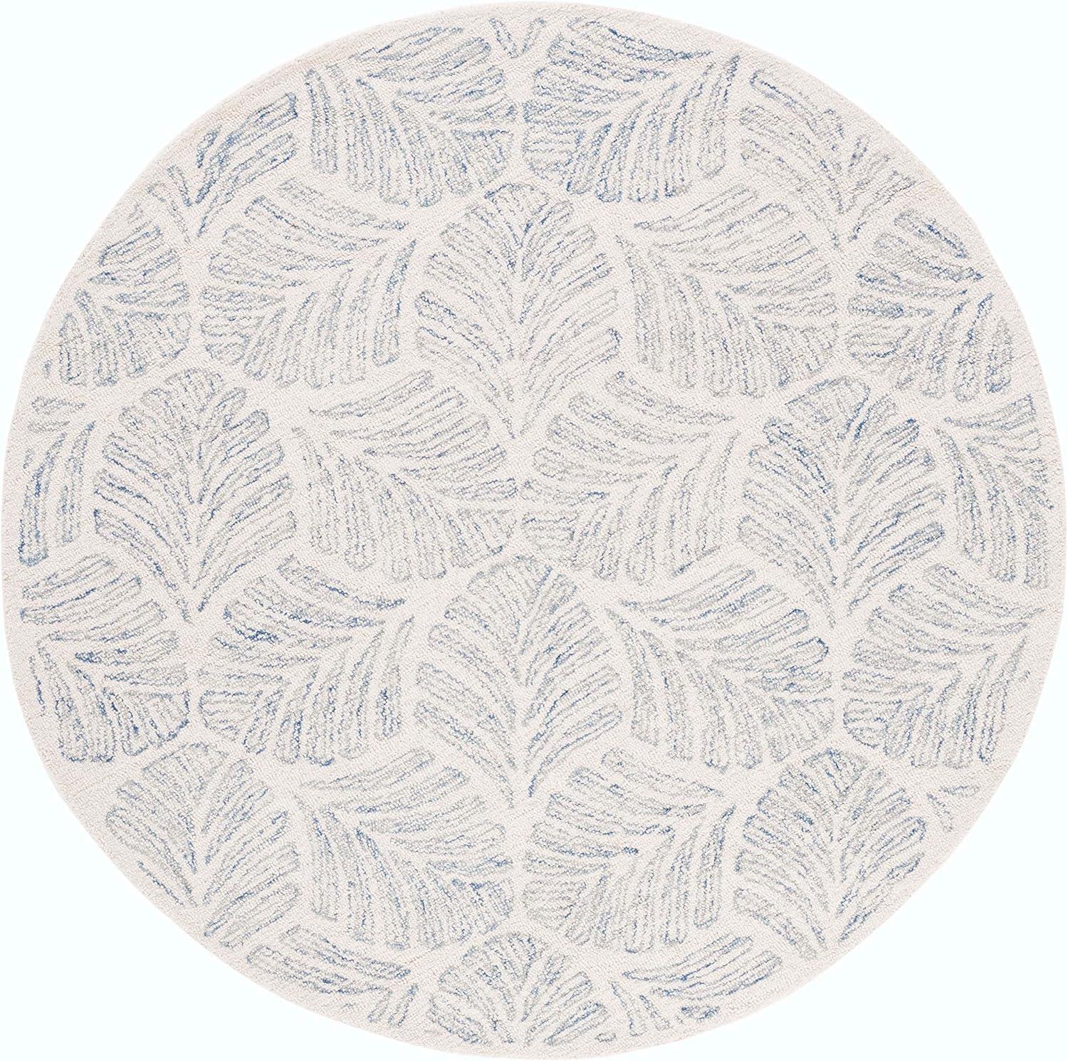 Ivory & Blue Hand-Tufted Wool 6' Round Area Rug