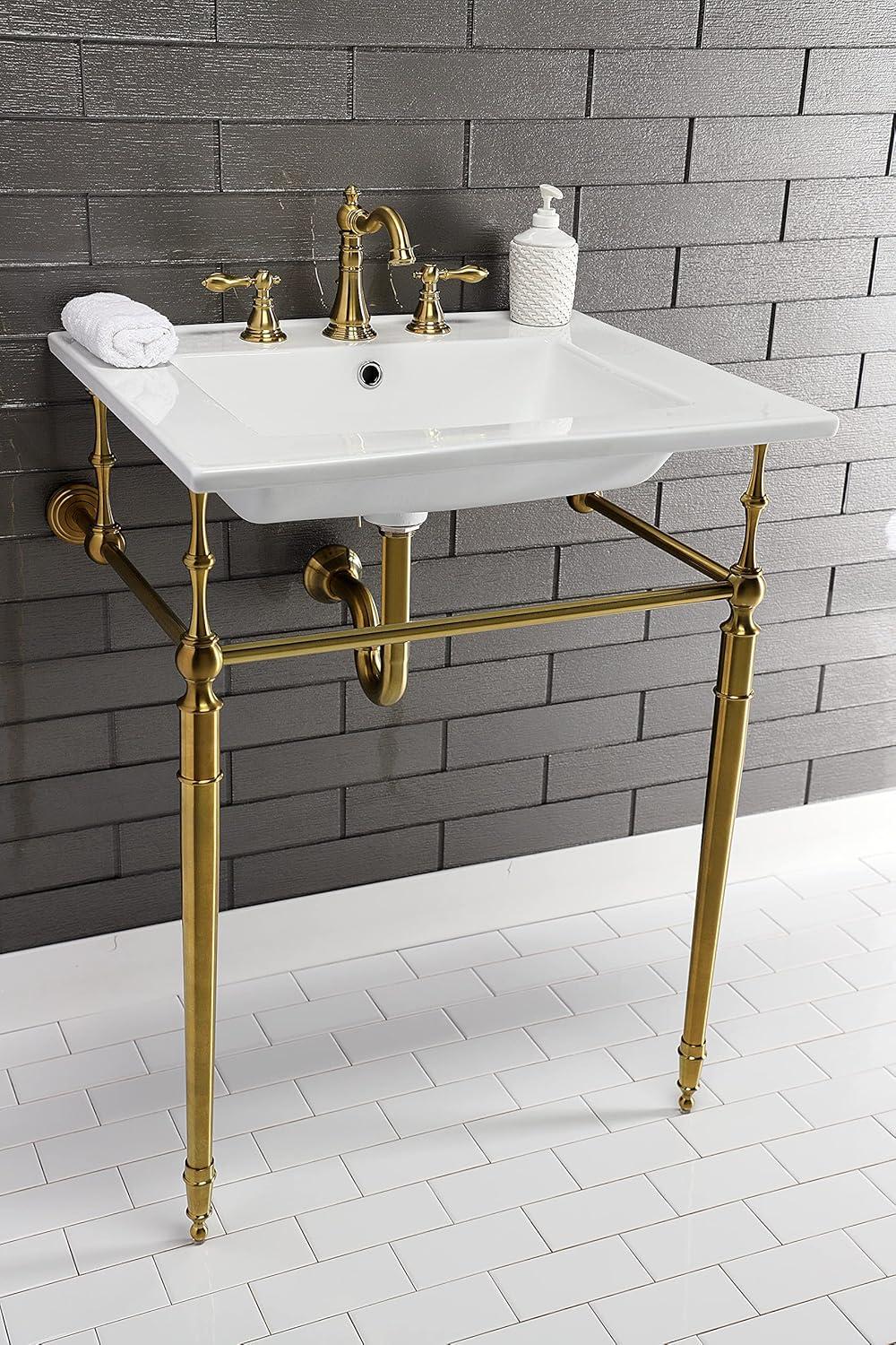 Kingston Brass Edwardian 25-Inch Ceramic Console Sink with Brass Legs (8-Inch, 3-Hole)