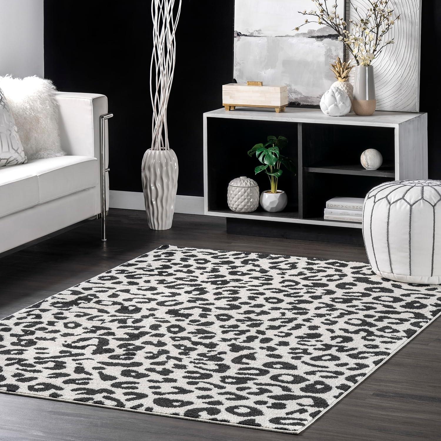 Nuloom Leopard Animal 8x10 Indoor Area Rug for Living Room Bedroom Dining Room Kitchen, Dark Grey/Ivory