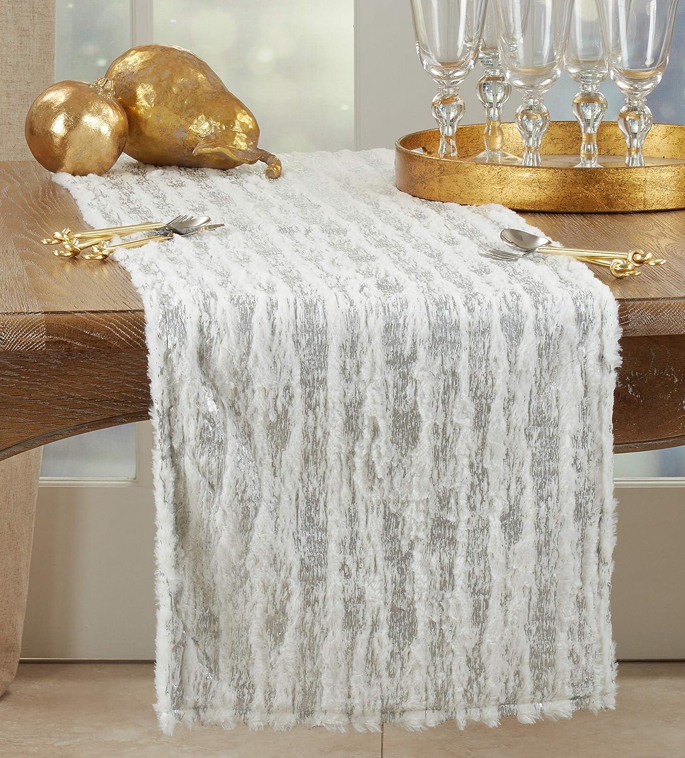 Saro Lifestyle Metallic Foil Print With Accented Faux Fur Runner