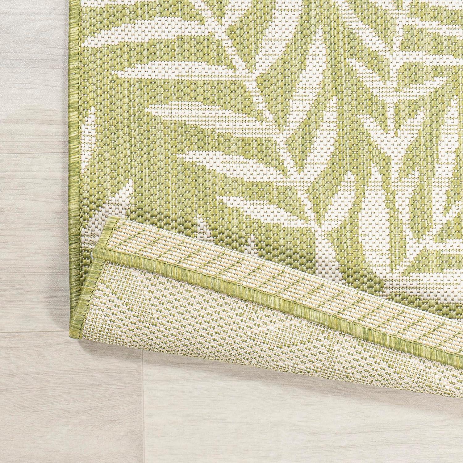 2' x 8' Nevis Palm Frond Indoor/Outdoor Runner Rug, Green/Cream - JONATHAN Y
