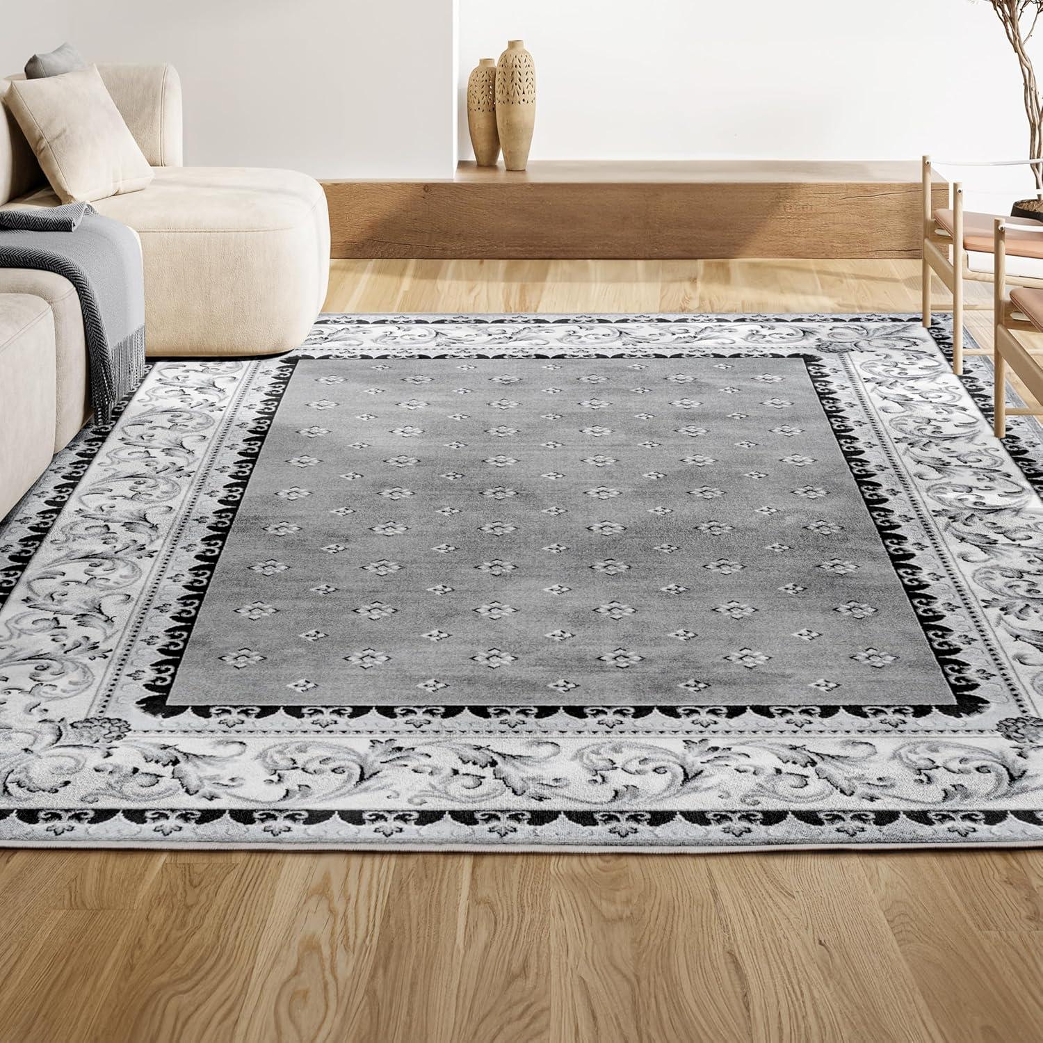 3'x 5' Acanthus French Border Area Rug, Gray/Cream - JONATHAN Y