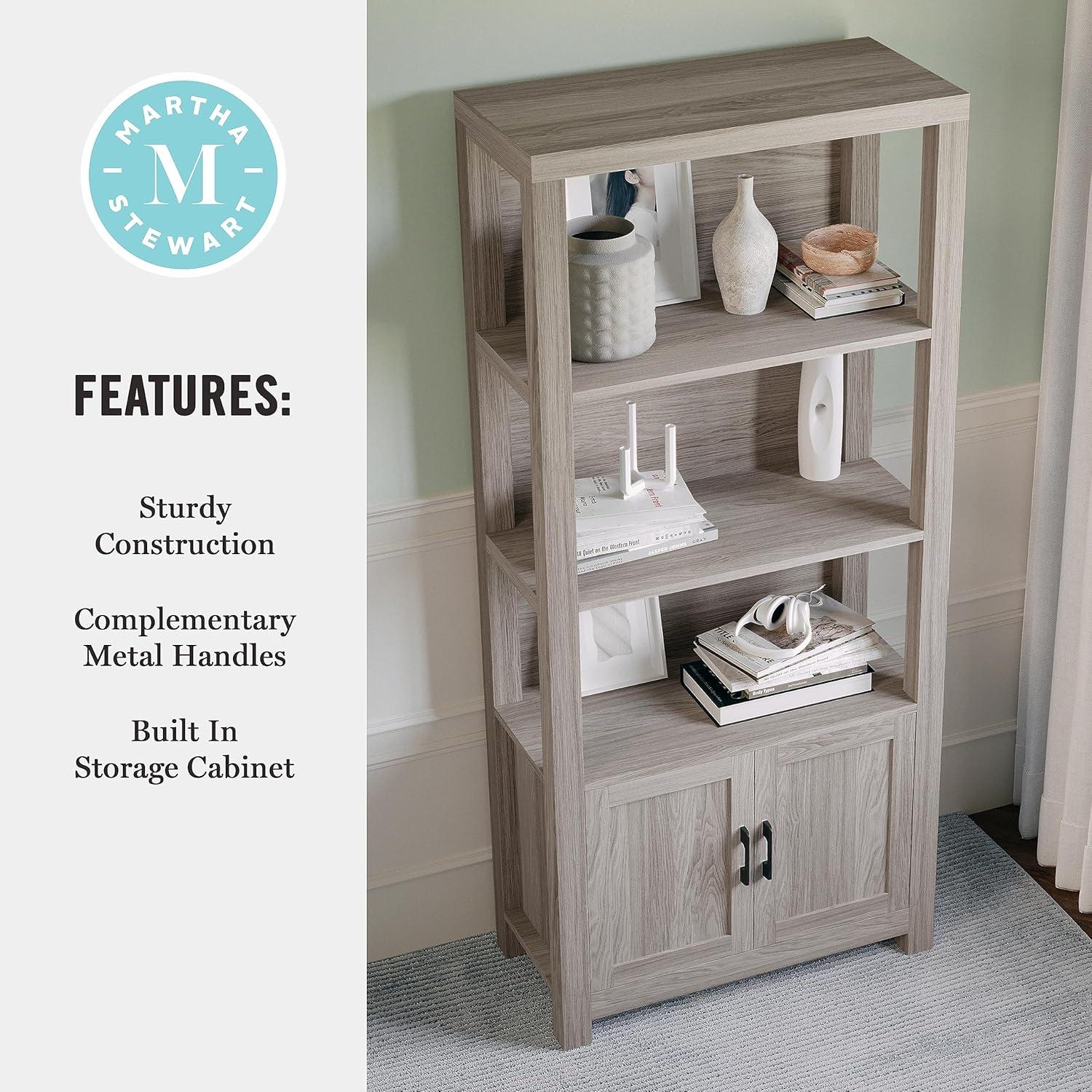 Martha Stewart 68" Gray Wood Shaker Bookcase with Storage Cabinet