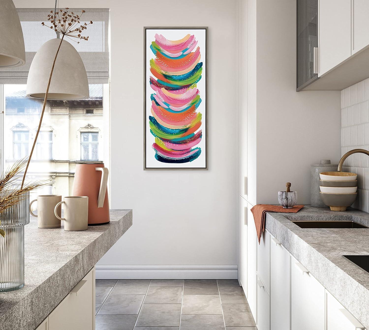 Kate and Laurel Sylvie Bright Abstract Framed Canvas Wall Art by Jessi Raulet of Ettavee, 18x40 Gray, Modern Colorful Brushstrokes Art for Wall