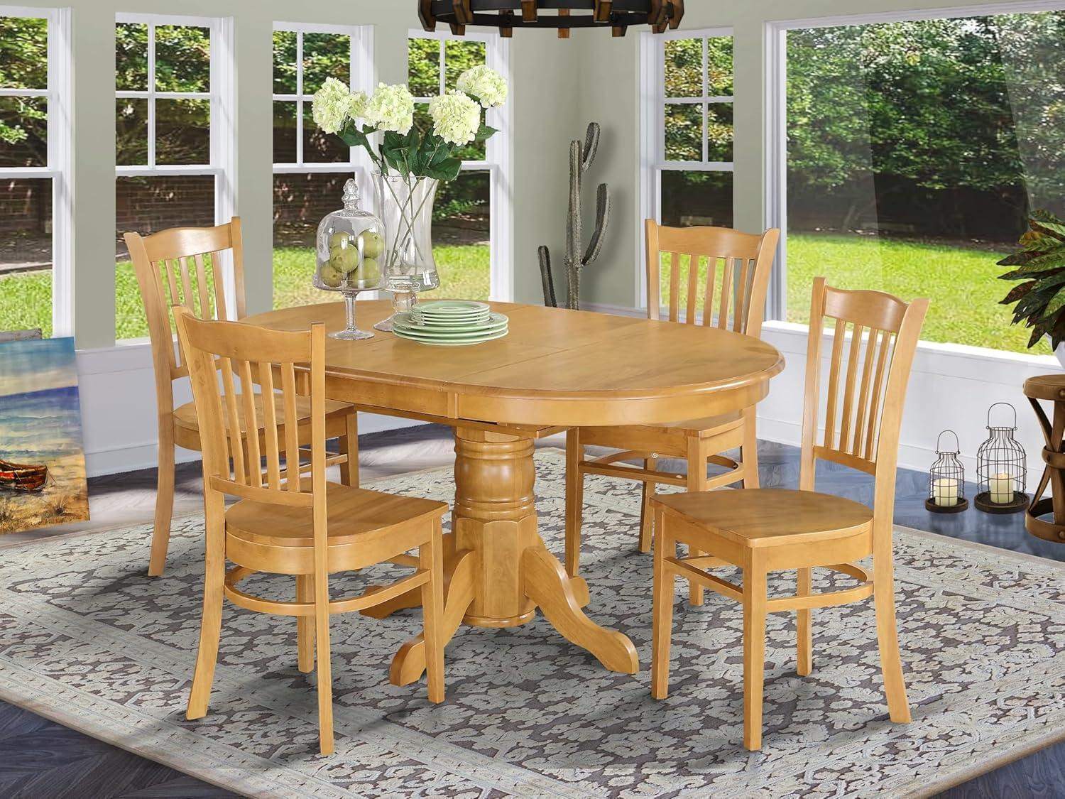 East West Furniture  5 Piece Dining Room Table Set- an Oval Kitchen Table and 4 Dining Chairs, 42x60 Inch, Oak