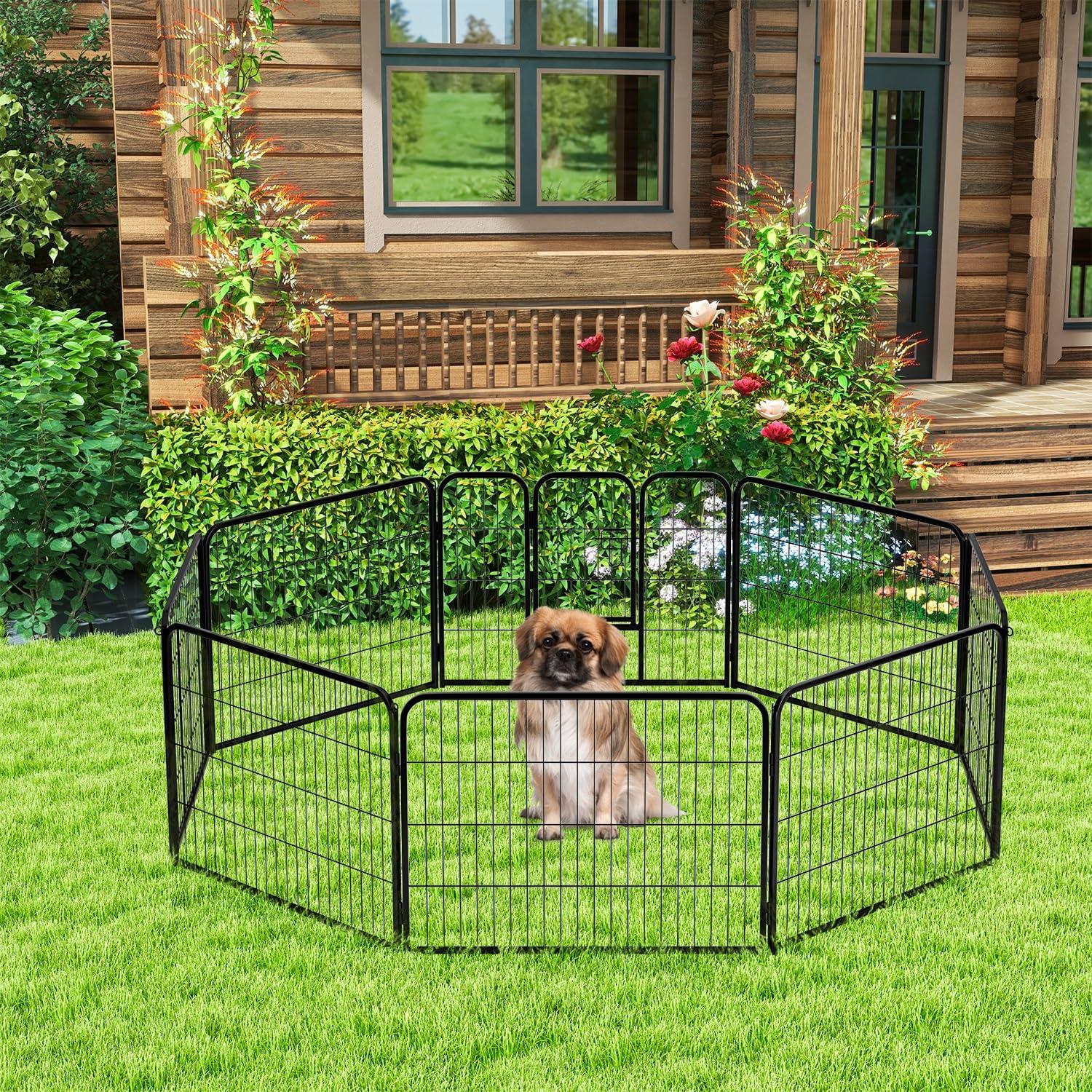 FDW Dog Playpen Indoor 2 Panels Dog Pen For Medium And Large Dogs, Exercise Pen Pet Dog Fence With Doors Pet Puppy Playpen For RV Camping Yard, Black