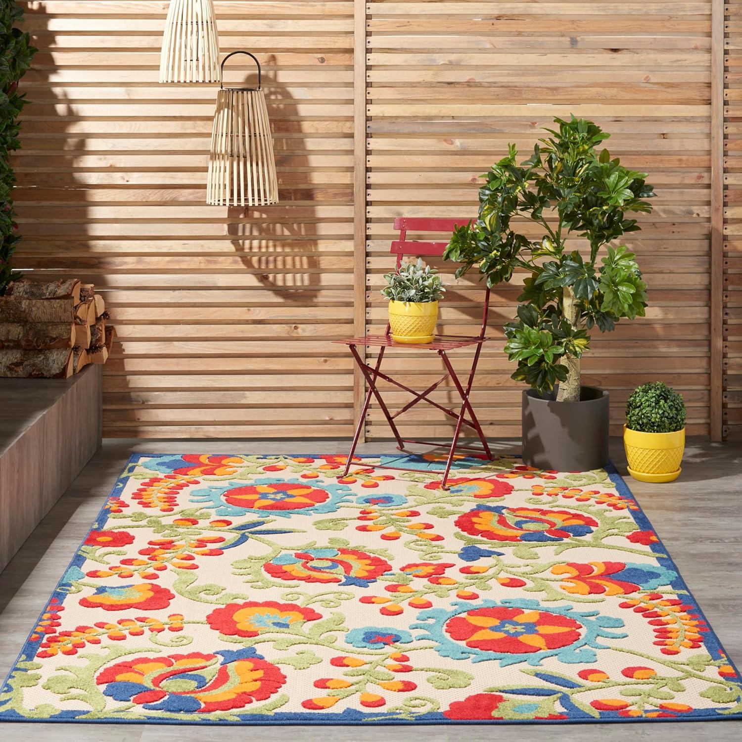 Nourison Aloha Floral Textured Flatweave High-Low Indoor Outdoor Area Rug Multicolor 6' x 9'