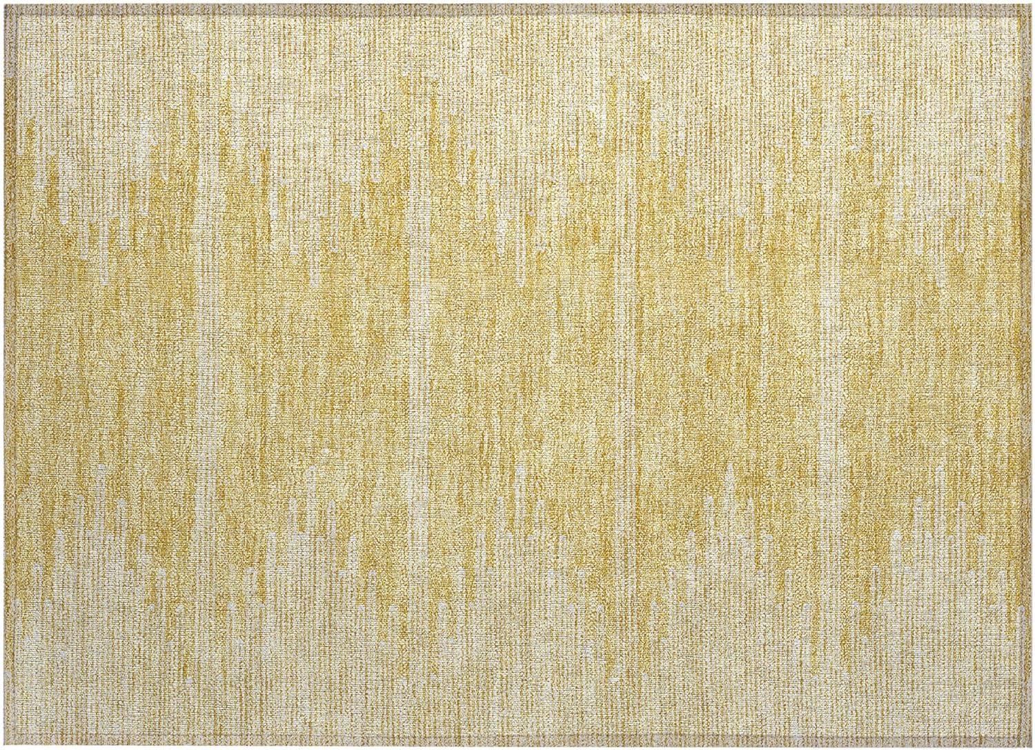 Gold and Beige Rectangular Machine-Washable Synthetic Rug