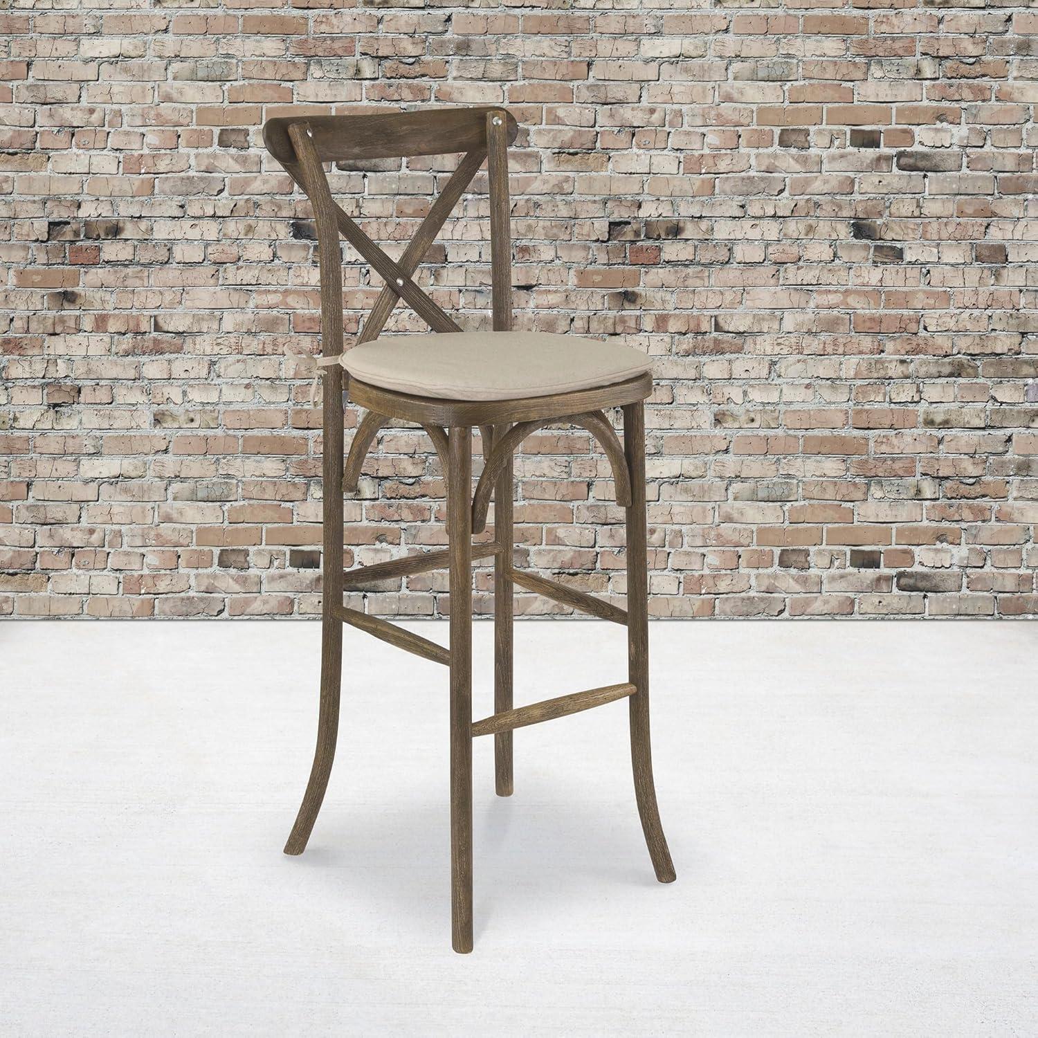 Flash Furniture HERCULES Series Dark Antique Wood Cross Back Barstool with Cushion