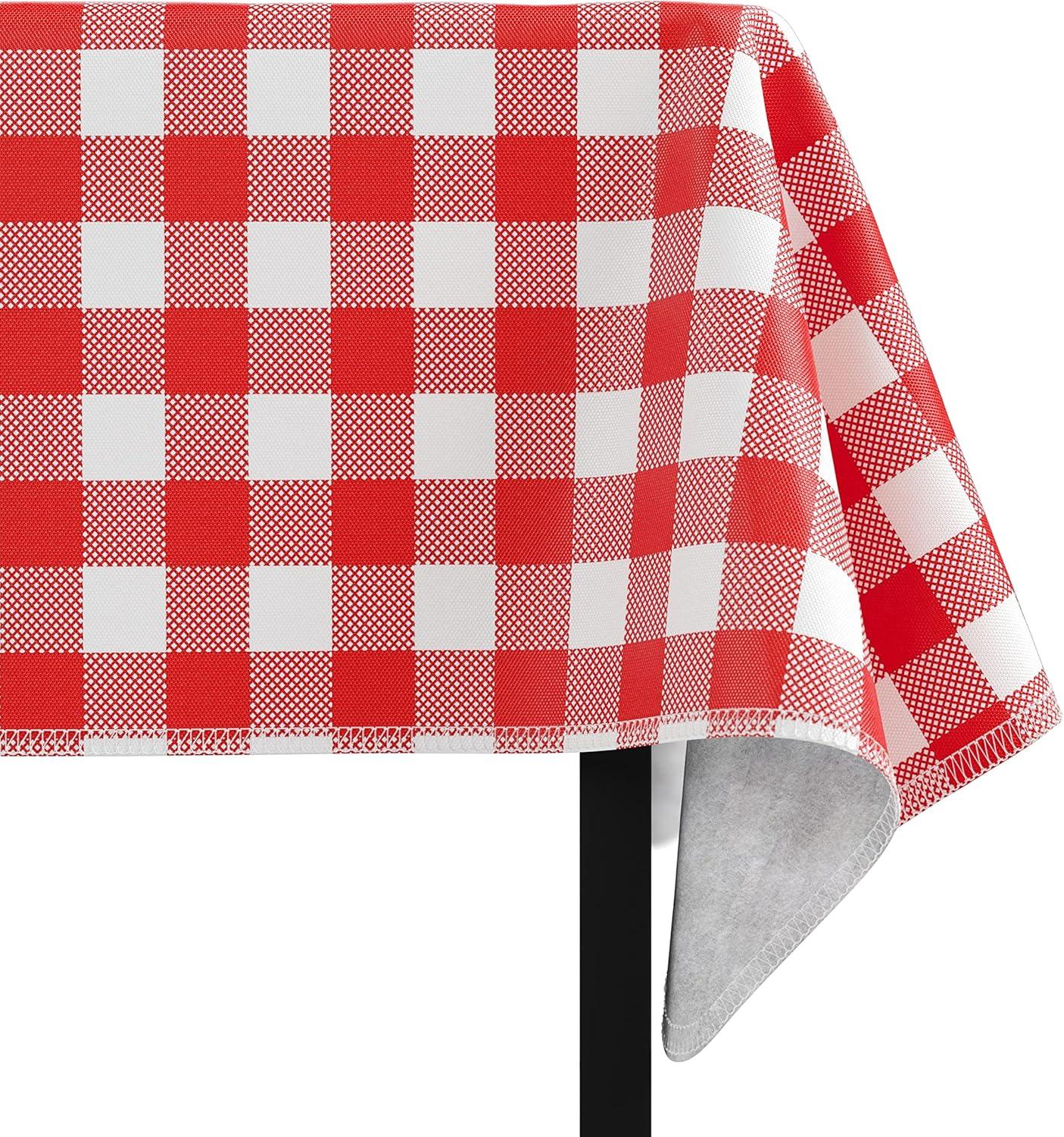 Red Gingham Rectangular Vinyl Tablecloth with Flannel Backing, 54 x 108 inch