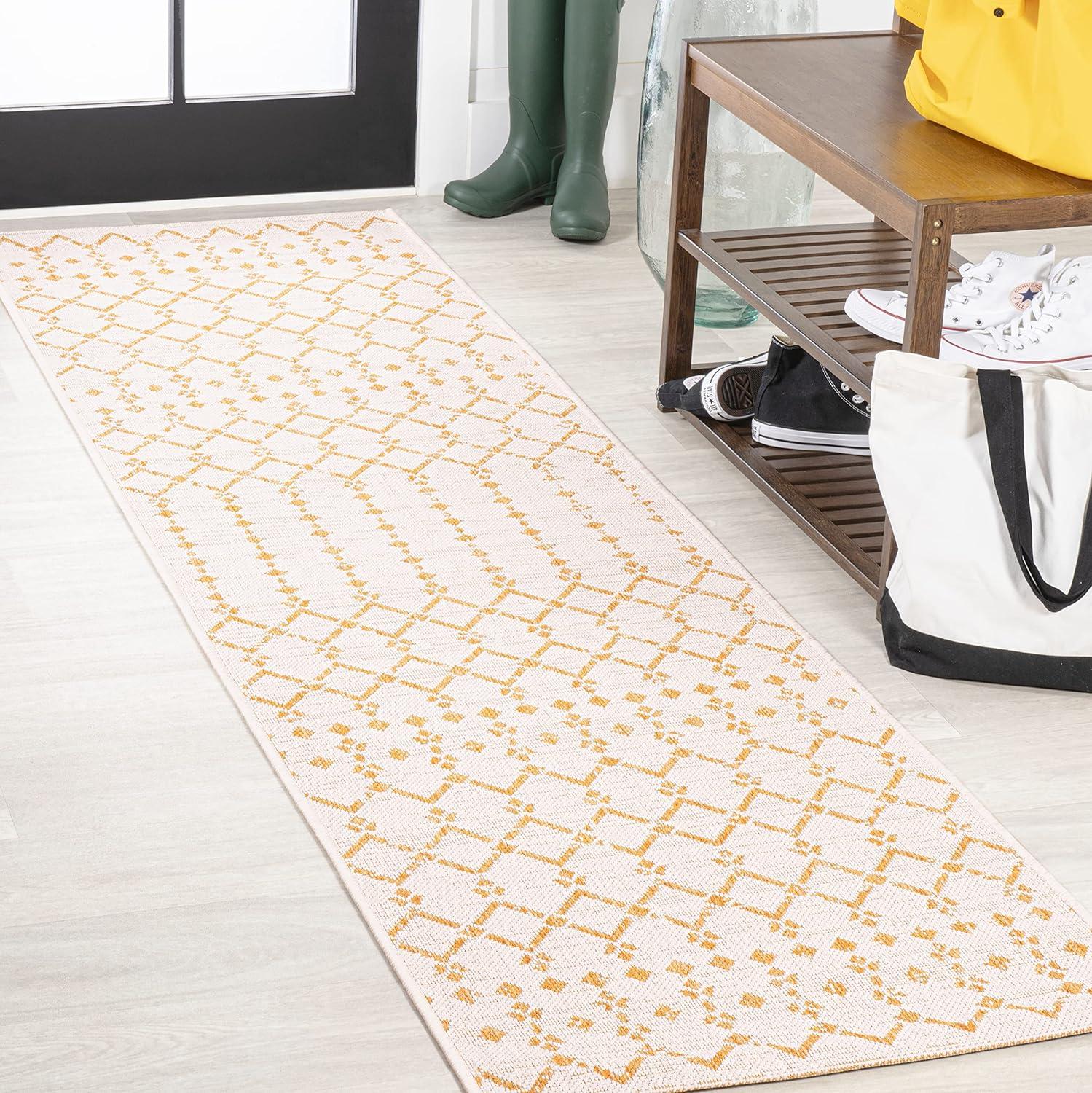 Ourika Moroccan Geometric Textured Weave Indoor/Outdoor Area Rug - JONATHAN Y