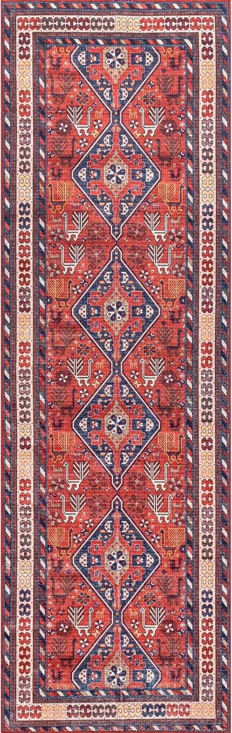 Rust and Gray Synthetic Tribal Runner Rug, 2'6" x 8'