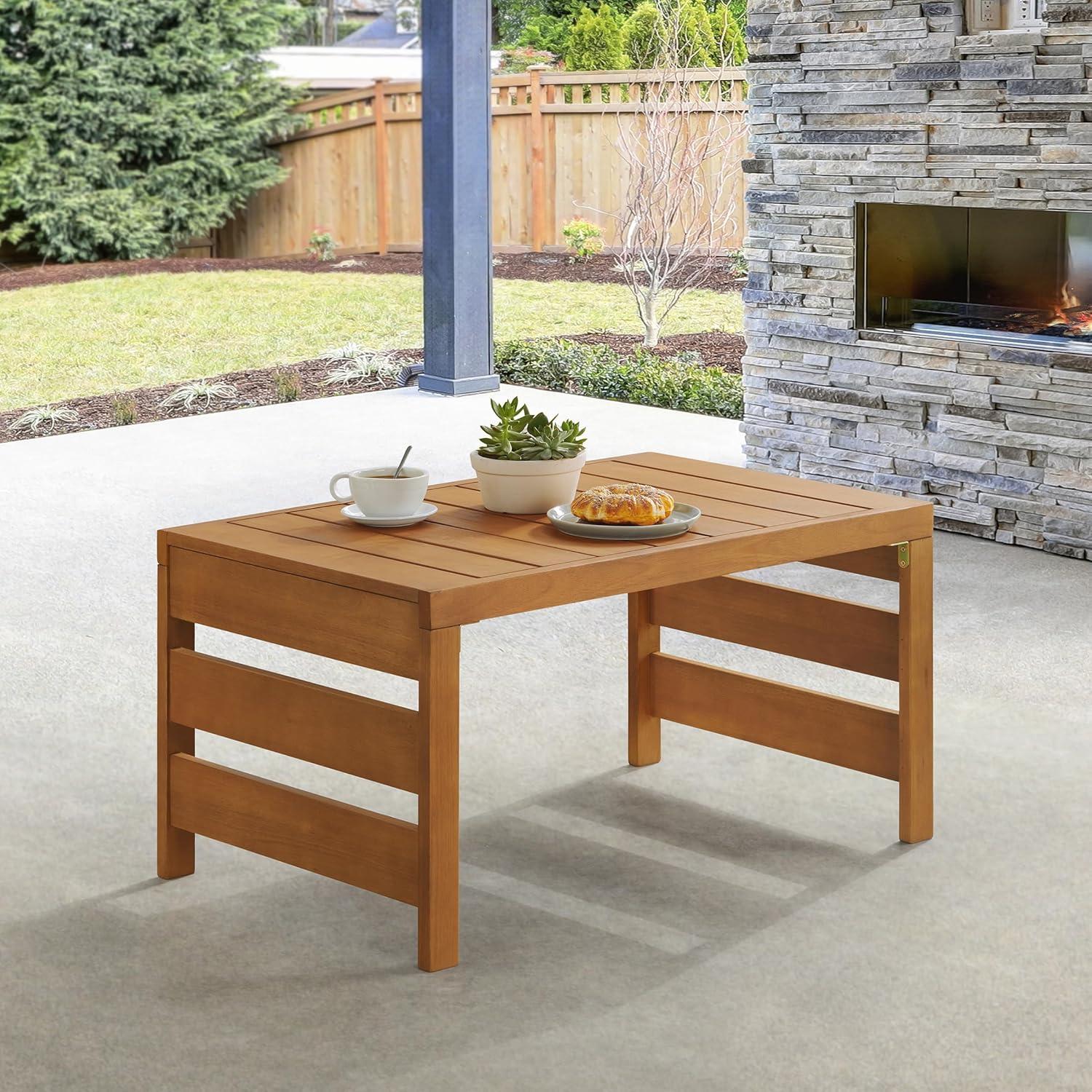 Alaterre Furniture Barton Eucalyptus Wood Outdoor Slotted Coffee Table Brown
