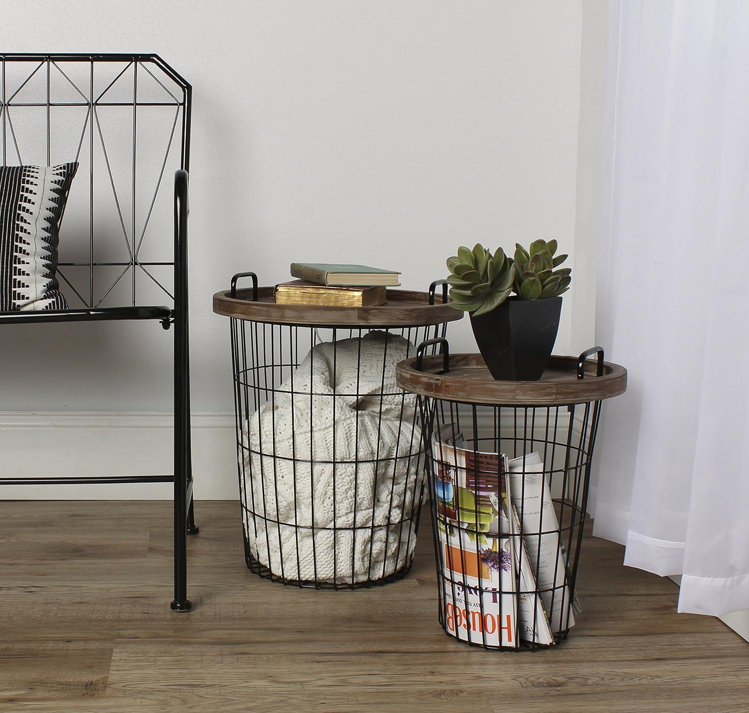 Kate and Laurel Tenby Round Metal Nesting Table, 2 piece, Rustic Brown and Black