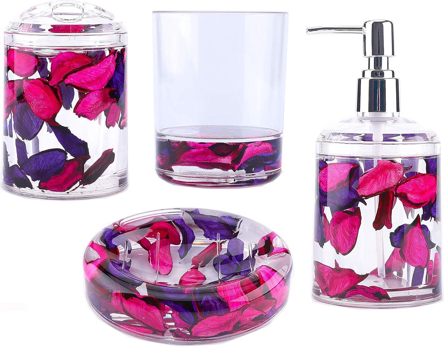 Locco Decor 4 Piece Acrylic Liquid 3D Floating Motion Bathroom Vanity Accessory Set LEAF