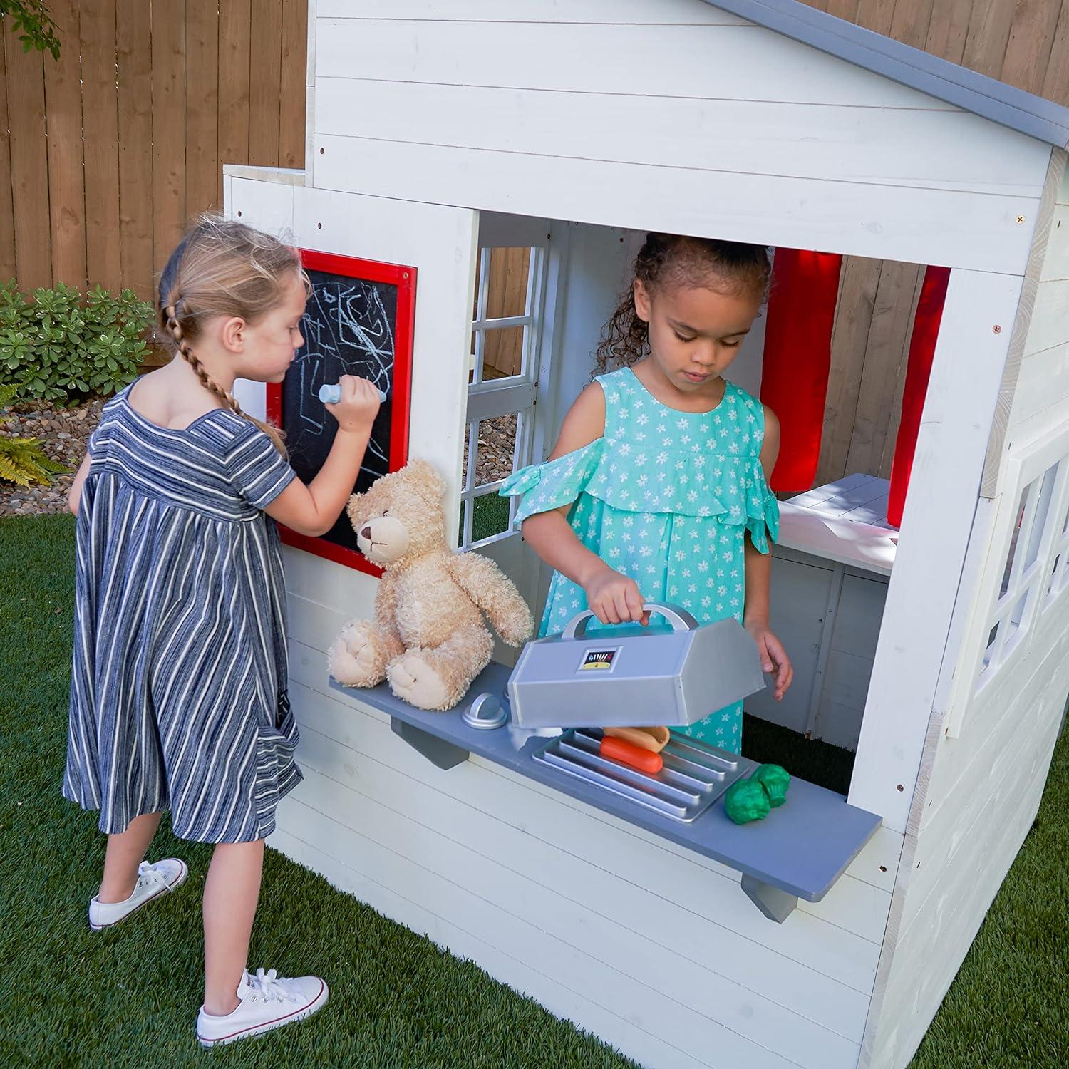 KidKraft Modern Outdoor Wooden Playhouse with Picnic Table, Mailbox & Outdoor Grill, White