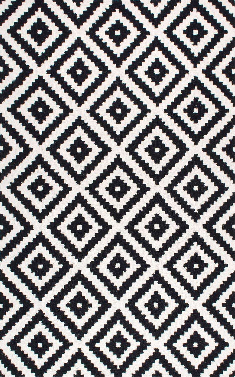 Kellee Hand Tufted Black and White Wool Area Rug, 10x14