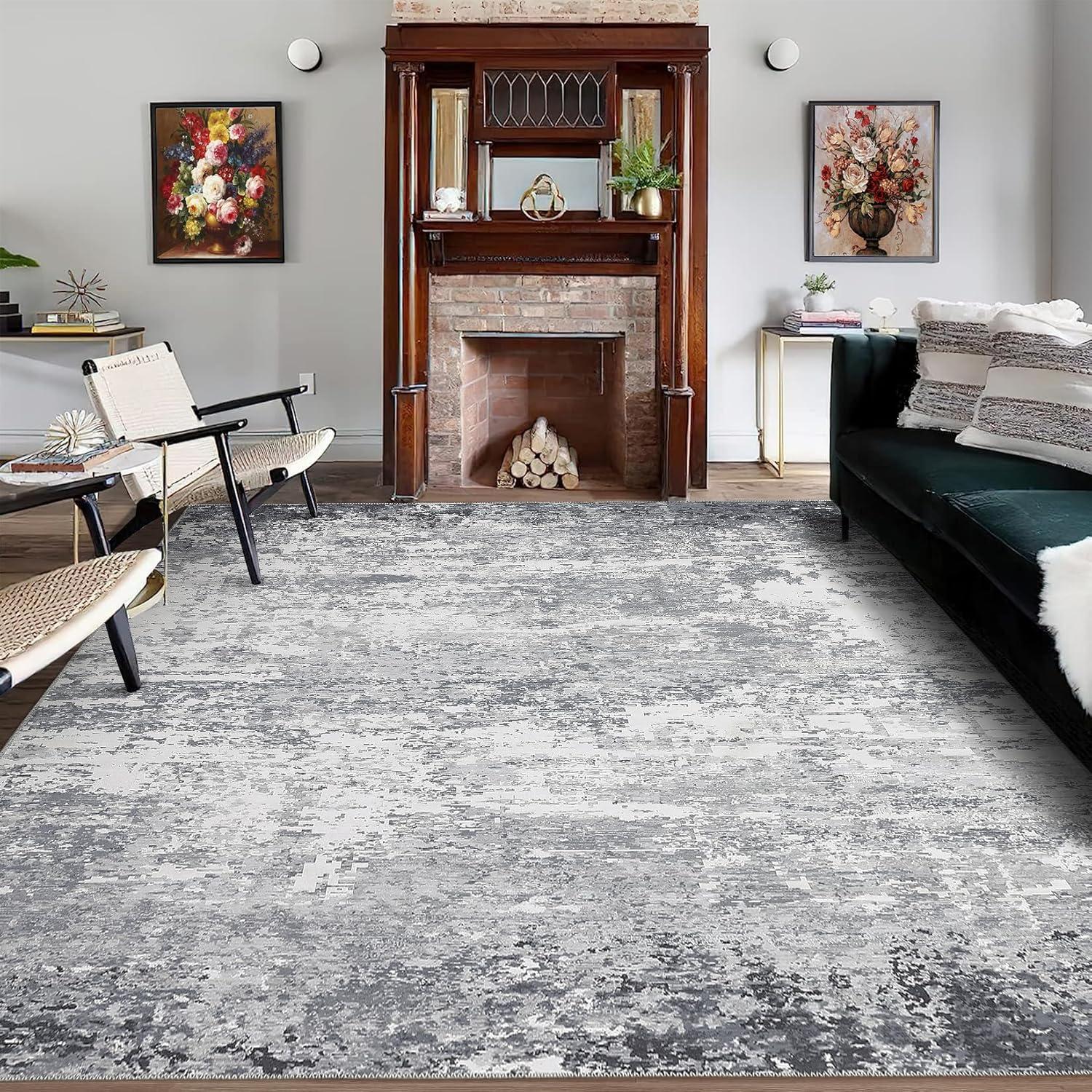 BERTHMEER 9'x12' Large Area Rugs for Living Room Bedroom Dining Room Office Farmhouse Abstract Modern Grey Rugs Washable Rugs Non-slip