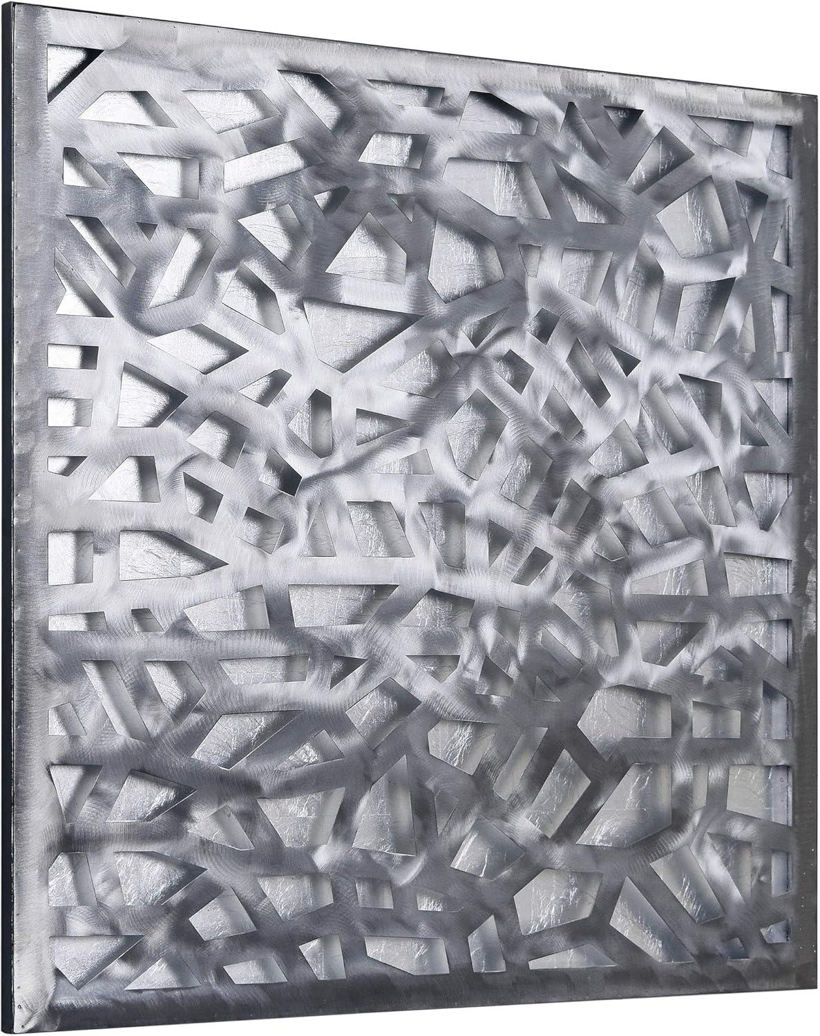 Empire Art Direct Silver Enigma Polished Steel Silver Leaf 3D Abstract Metal Wall Art, 32" x 32", Ready to Hang