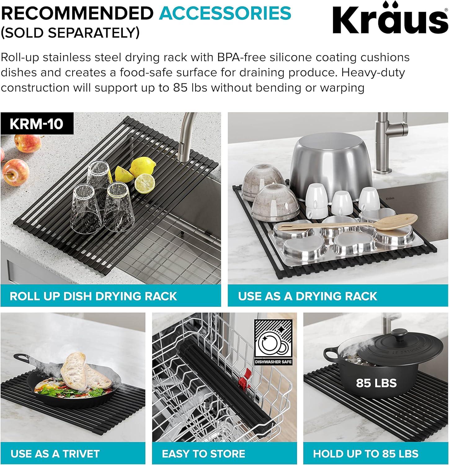 Dex™️ Series KRAUS 33" L Undermount 16 Gauge Stainless Steel Single Bowl Kitchen Sink