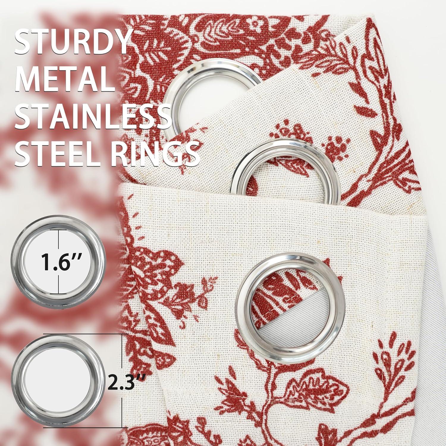 DriftAway Floral Linen Blend Lined Thermal Insulated Room Darkening Blackout Grommet Window Curtains 2 Panels 96"L x 52"W Red Beige