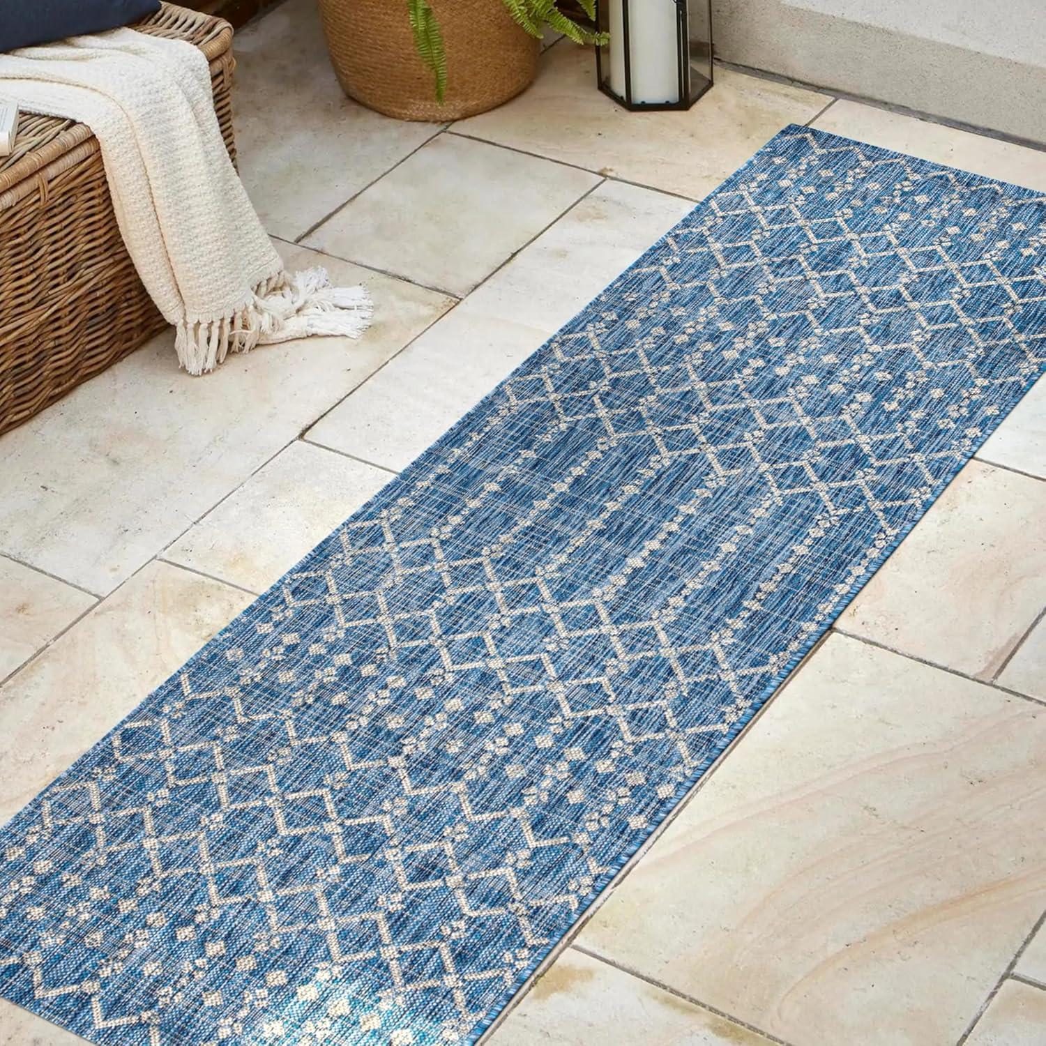 8'x10' Ourika Moroccan Geometric Textured Weave Indoor/Outdoor Area Rug, Navy/Light Gray - JONATHAN Y