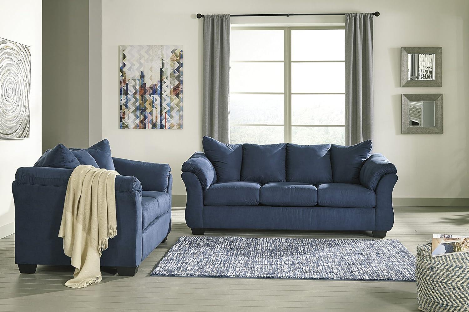 Roundhill Furniture Aruca Navy Blue Microfiber Pillow Back Sofa and Loveseat Set
