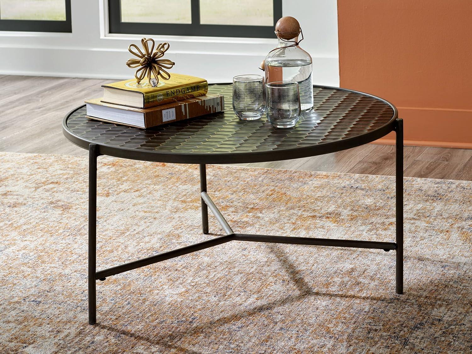 Doraley Coffee Table Black/Gray/Brown/Beige - Signature Design by Ashley: Honeycomb Top, Glazed Metal Base