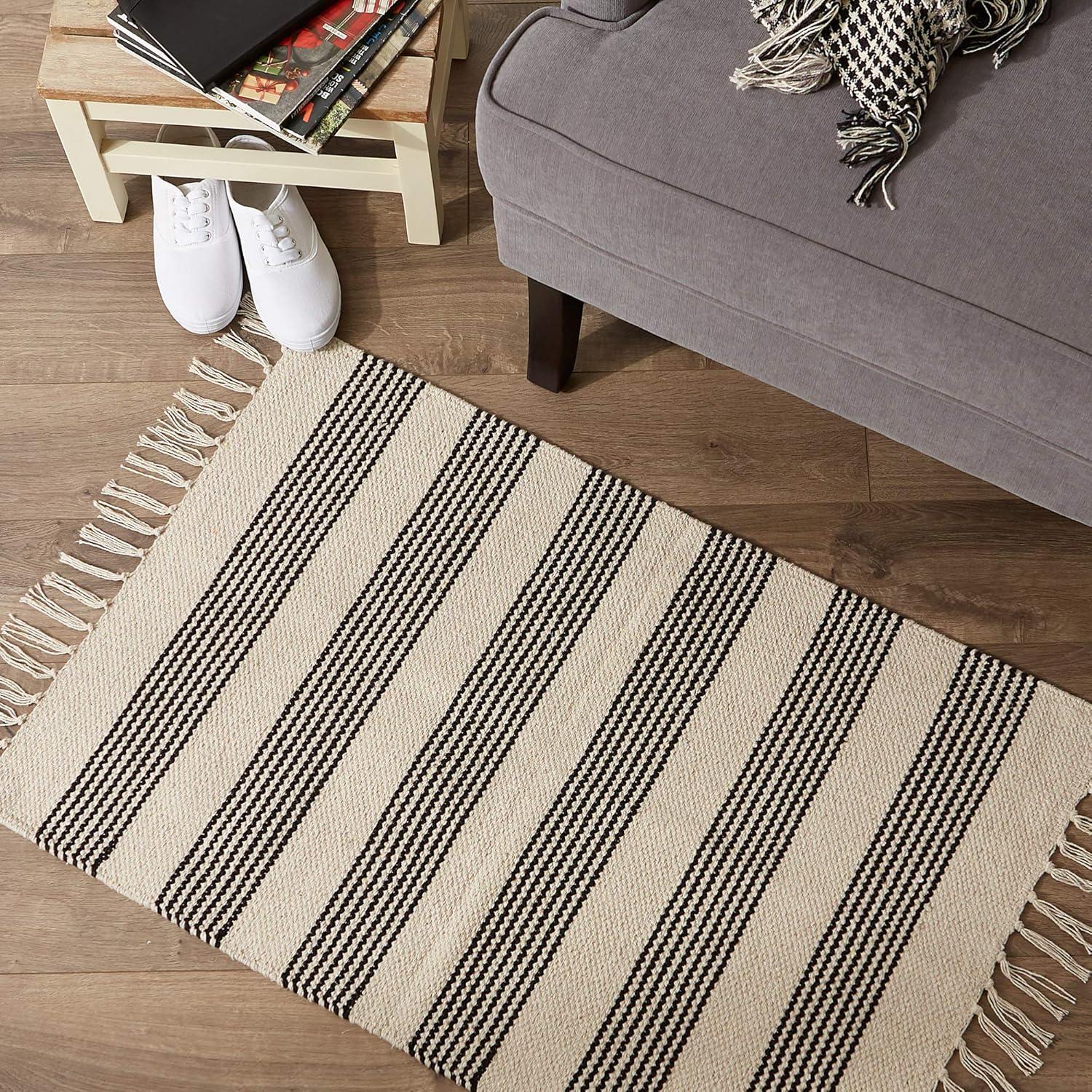 Gray Ticking Stripe Hand-Loomed Rug 2x3 Ft