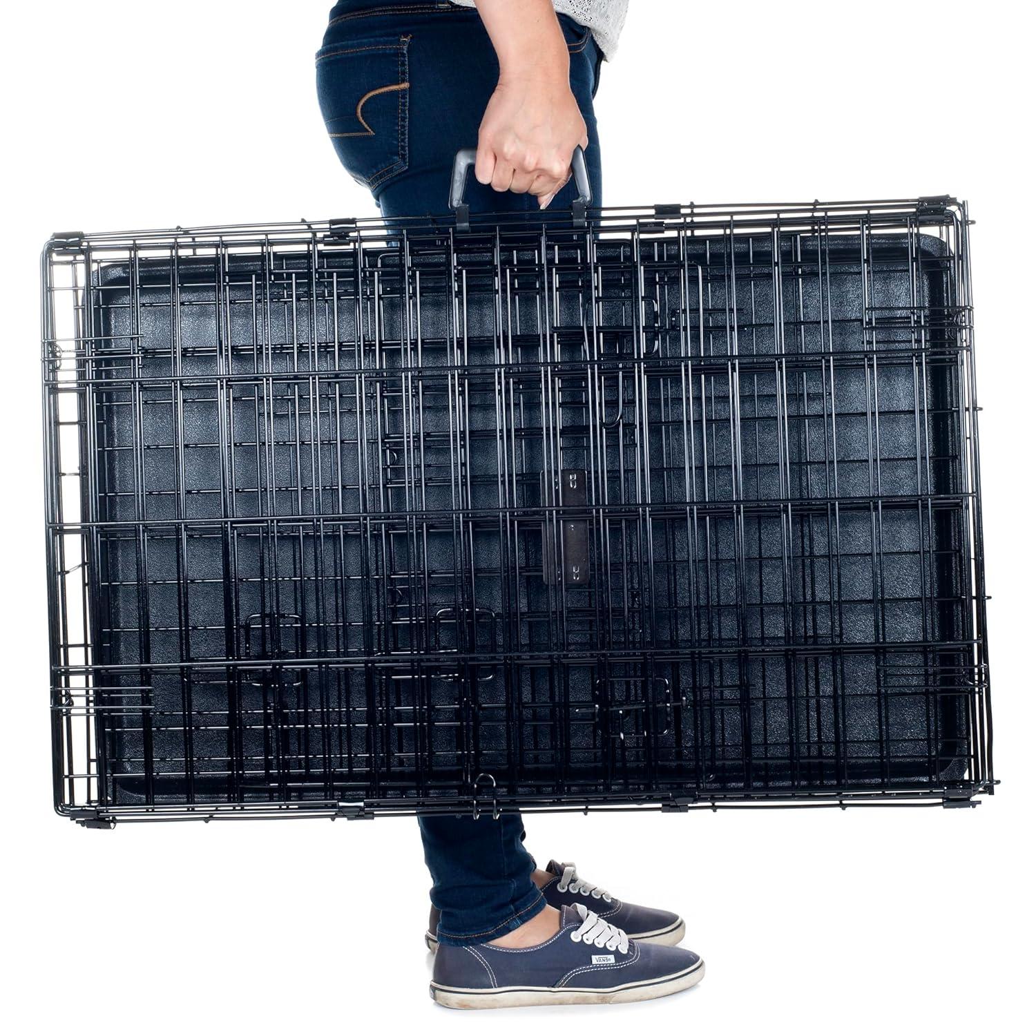 Pet Adobe Large 2-Door Foldable Metal Dog Crate - Pet Cage with Divider Panel - 36" x 23"